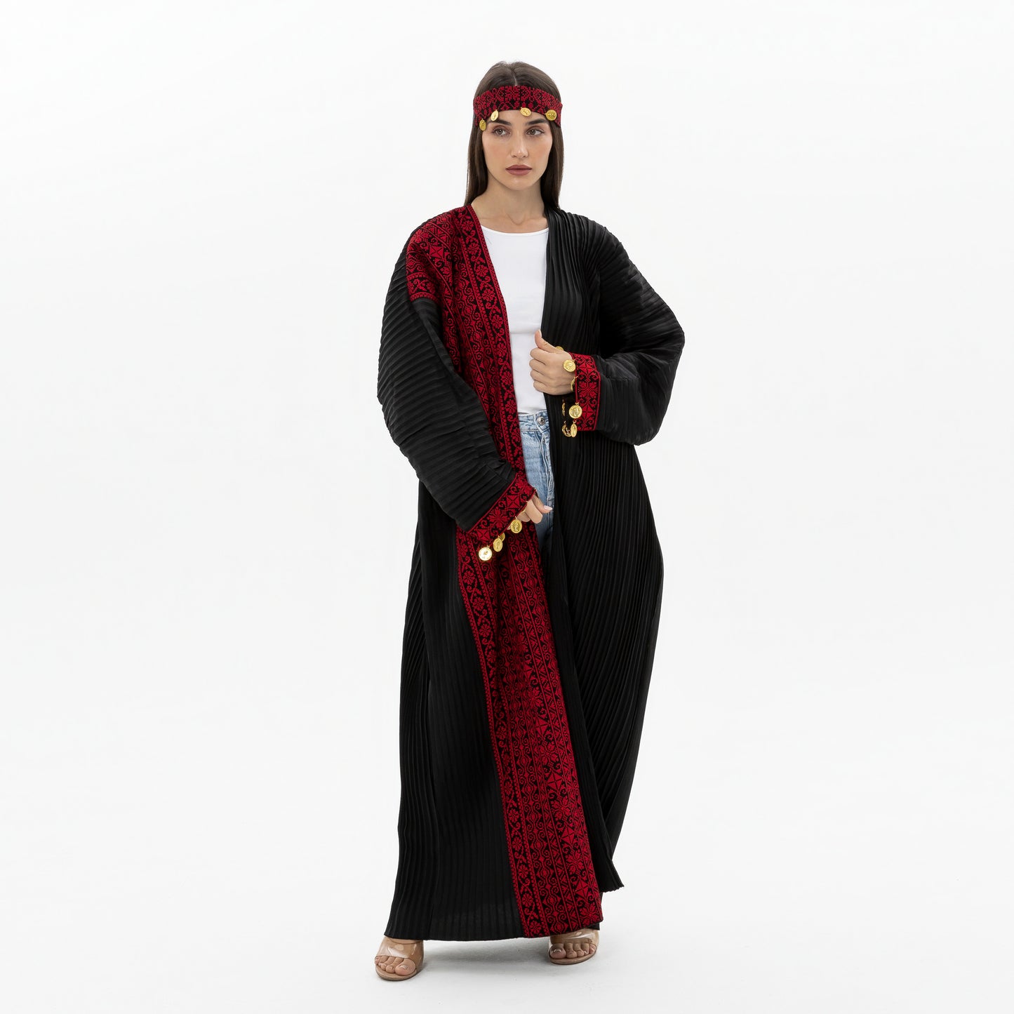 Black Abaya with Tatreez & Coin Details