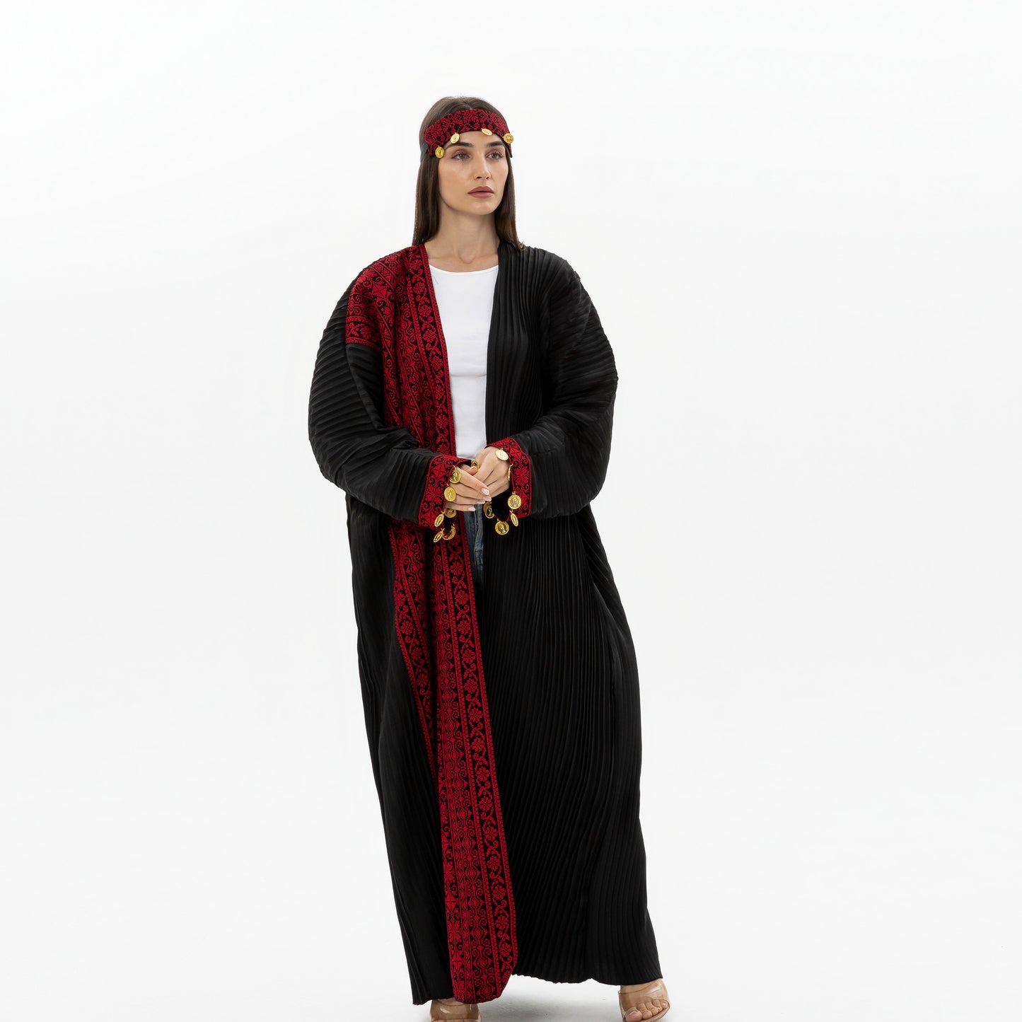 Black Abaya with Tatreez & Coin Details