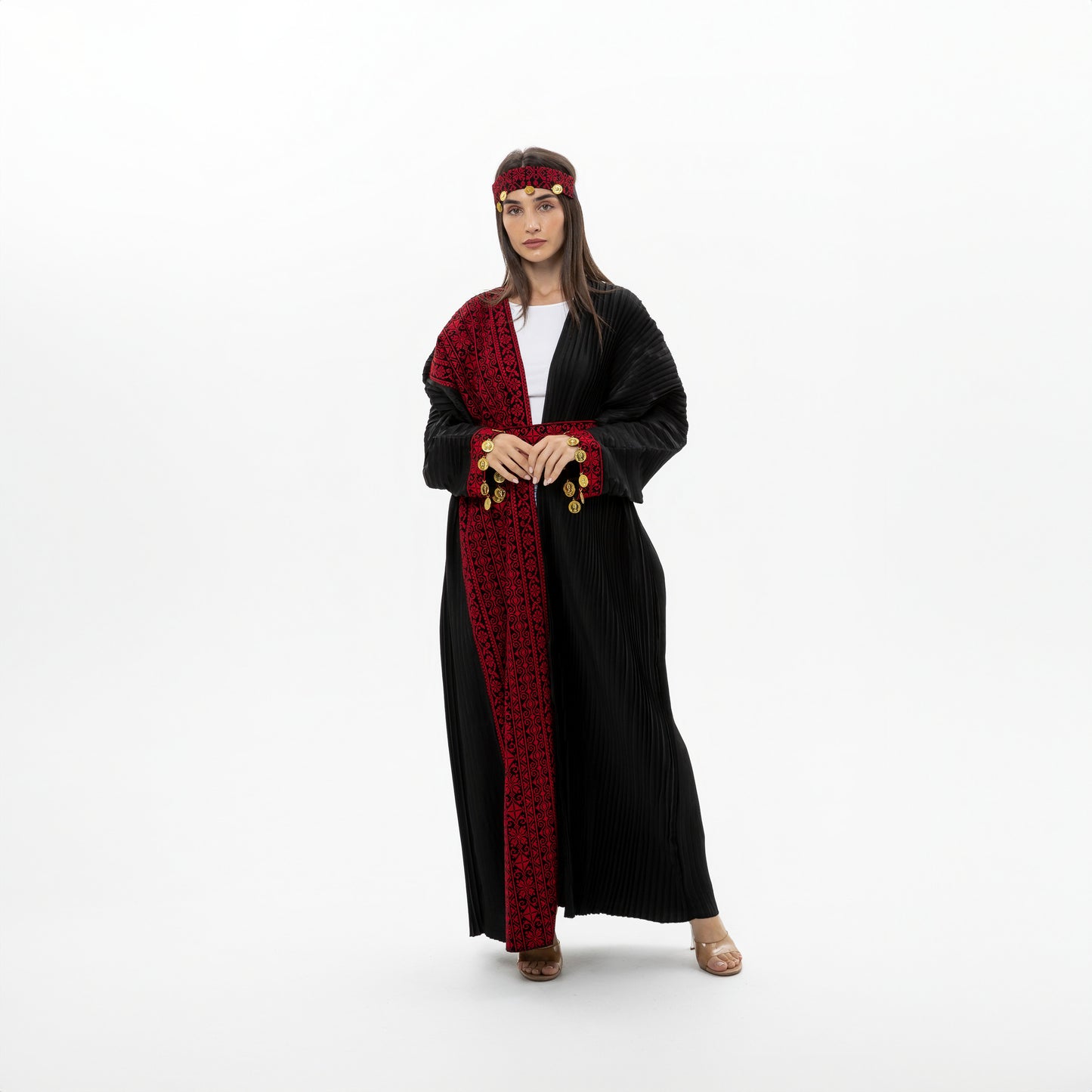 Black Abaya with Tatreez & Coin Details