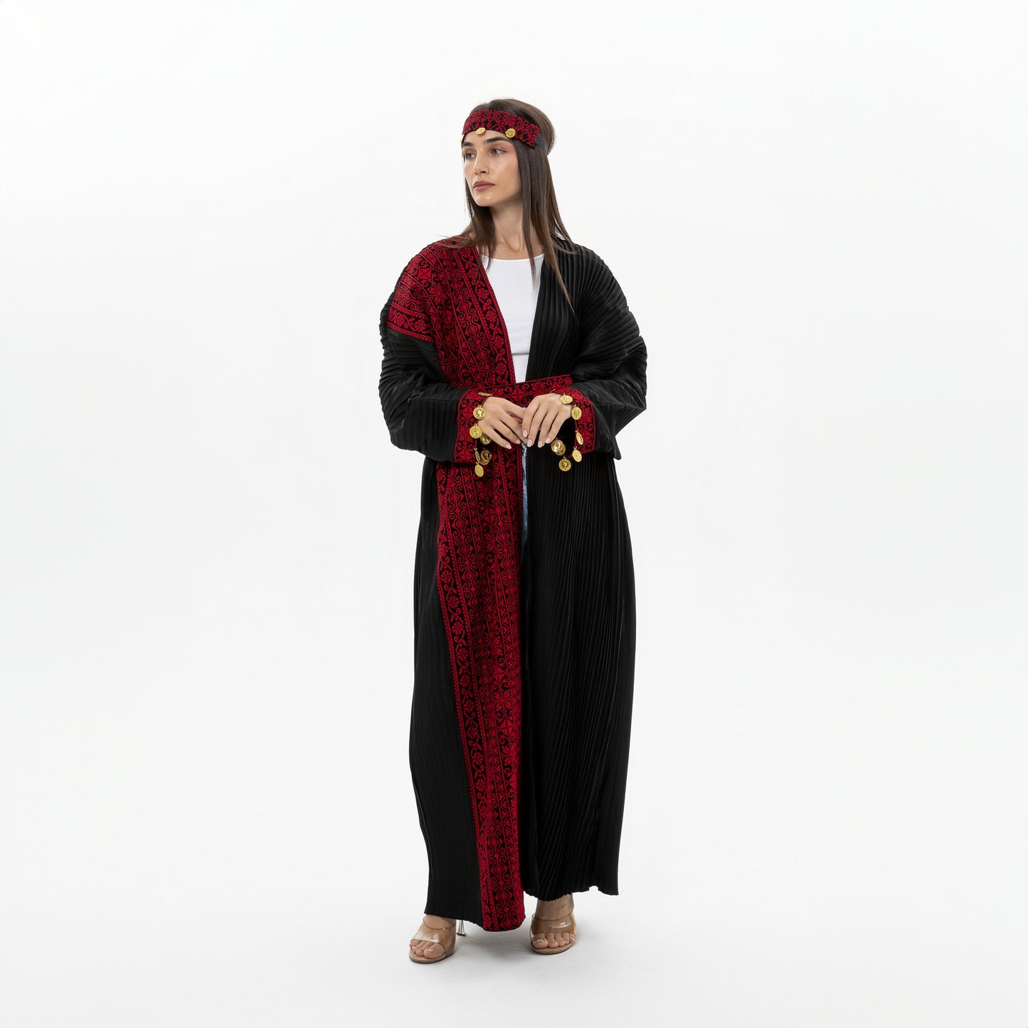 Black Abaya with Tatreez & Coin Details