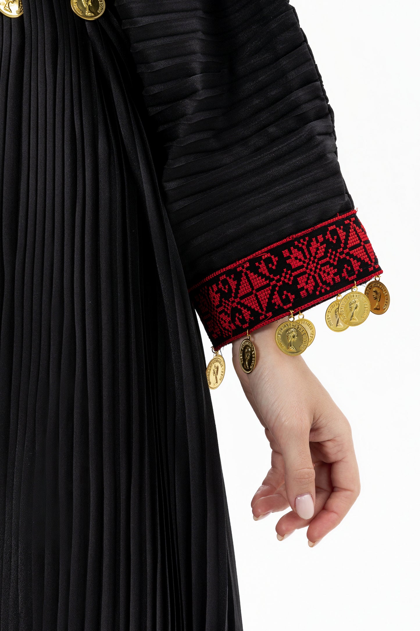 Black Abaya with Tatreez & Coin Details