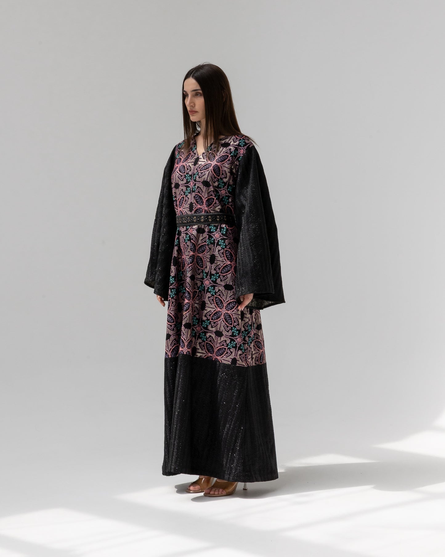 Black Kaftan with Floral Embroidery