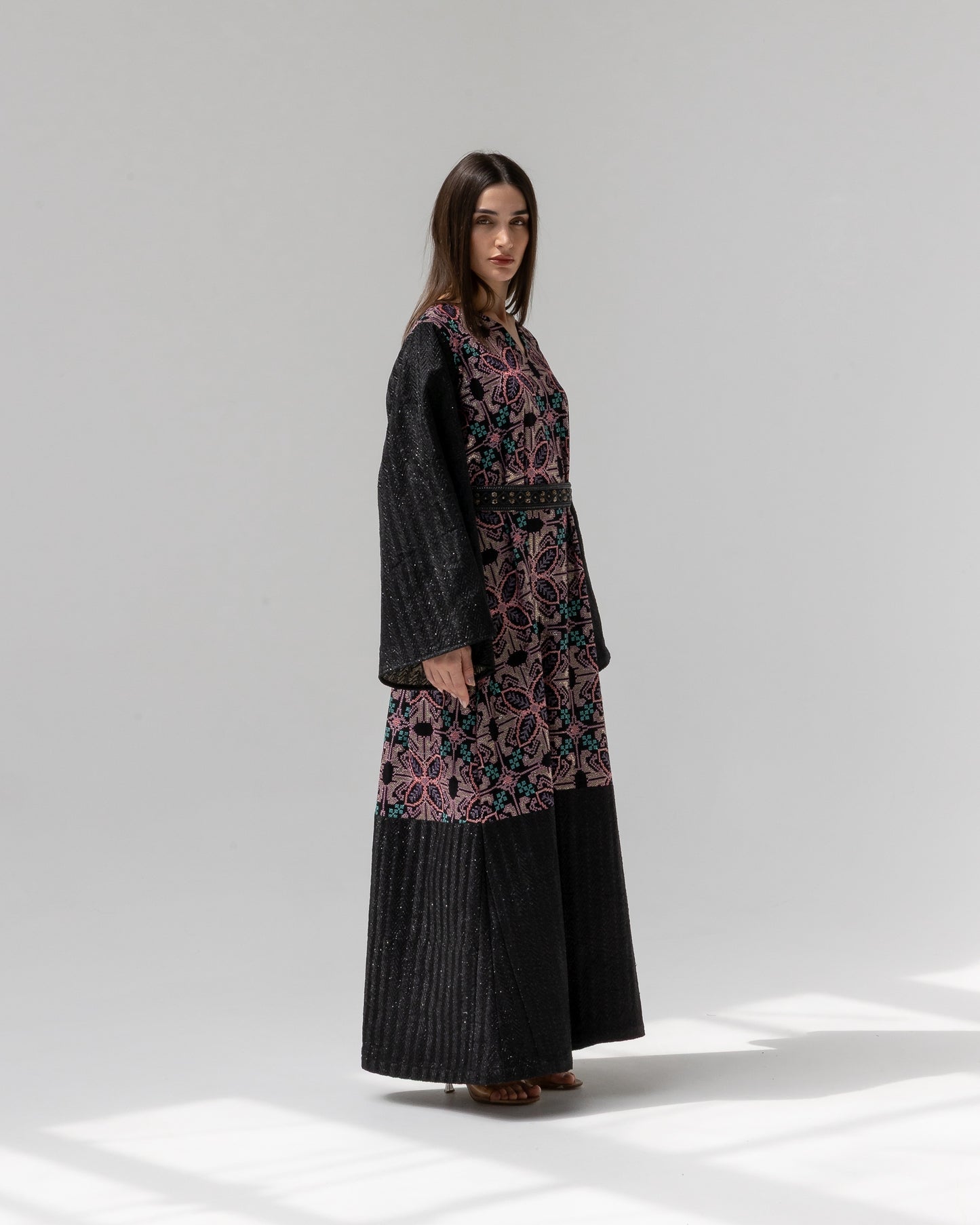 Black Kaftan with Floral Embroidery
