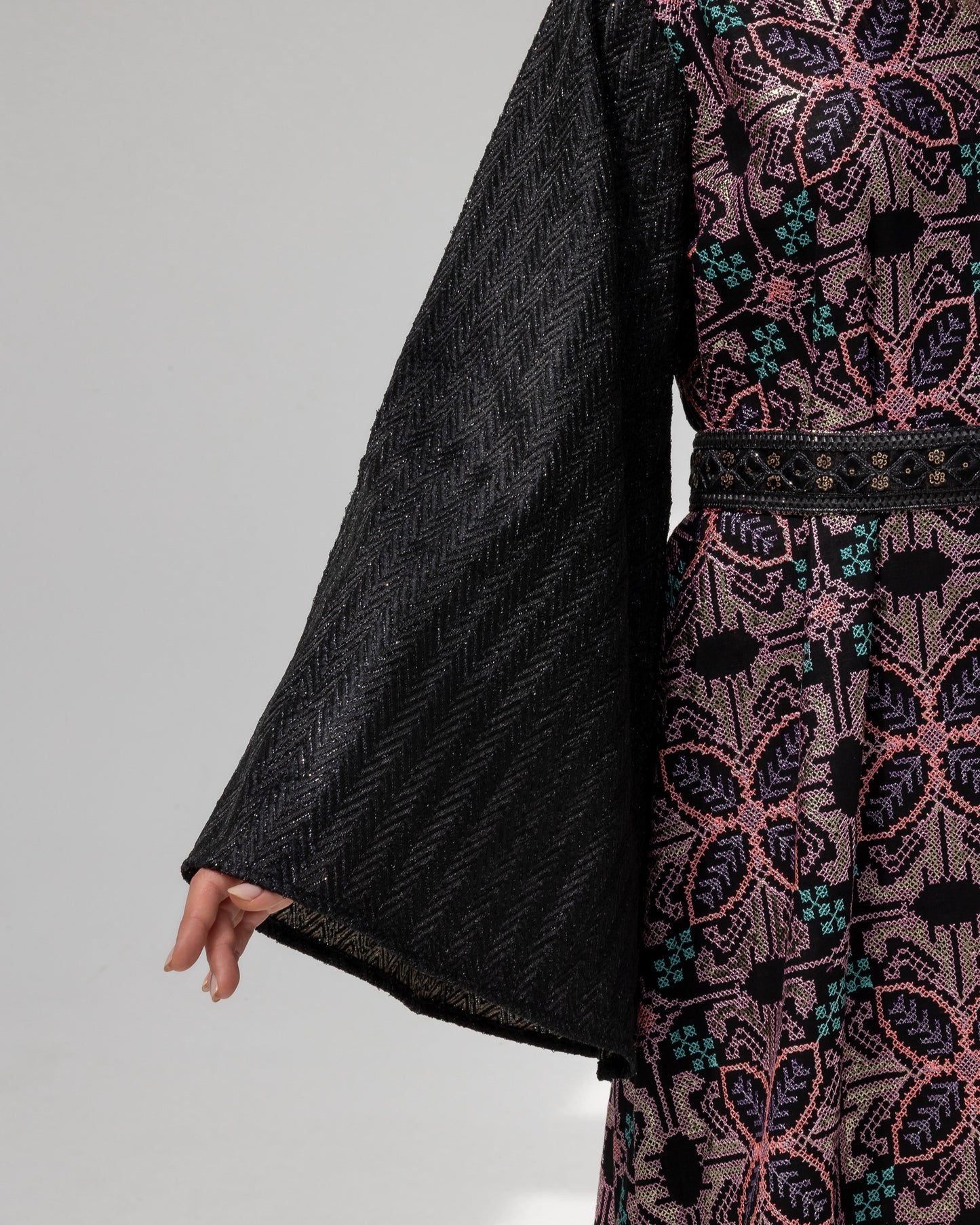 Black Kaftan with Floral Embroidery