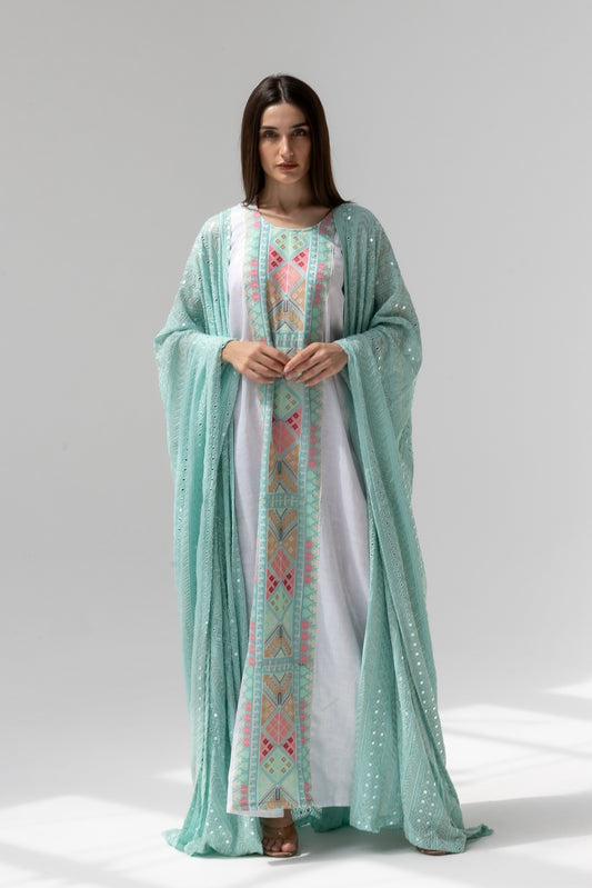 Mint Green Kaftan with Embroidered Dress