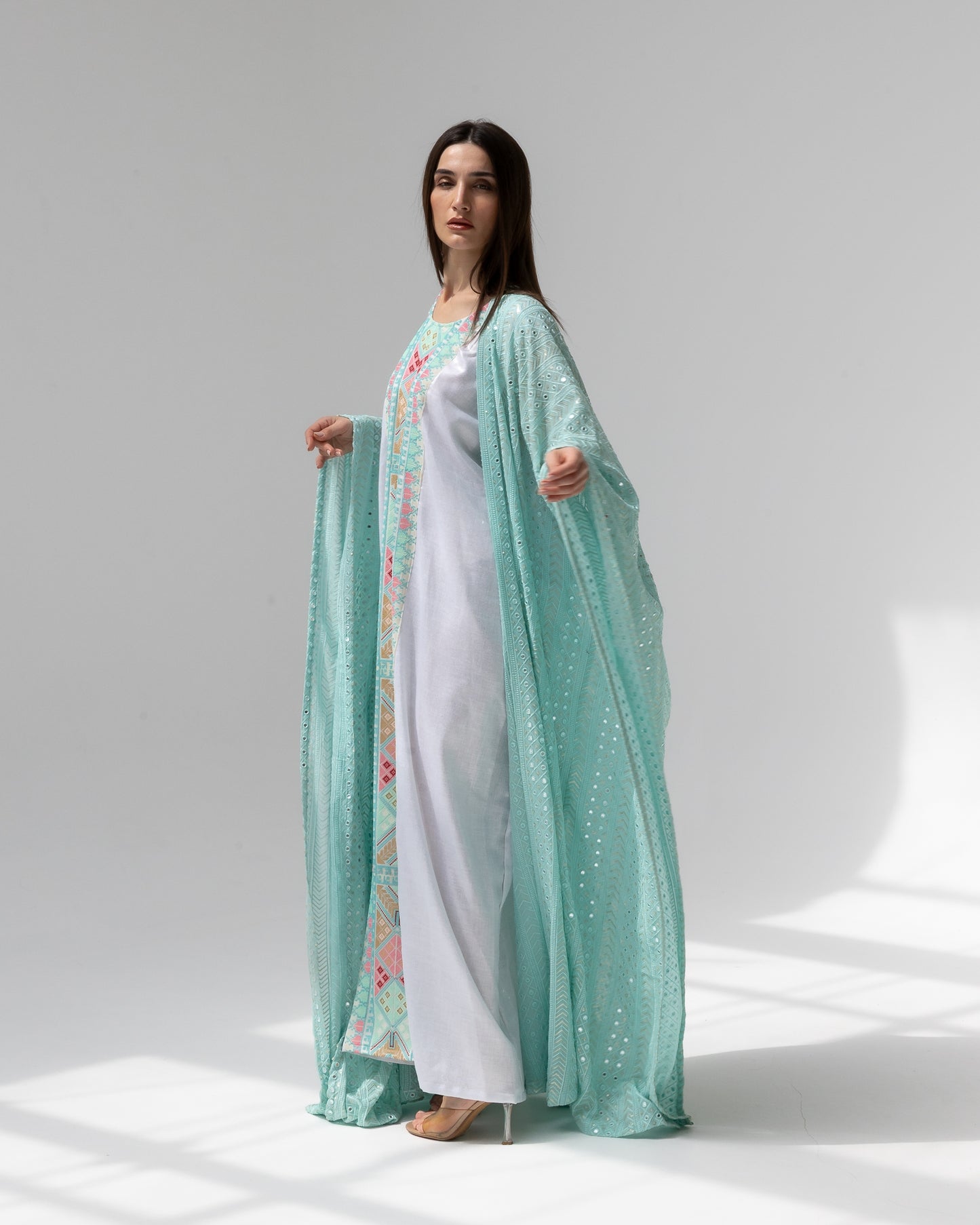 Mint Green Kaftan with Embroidered Dress