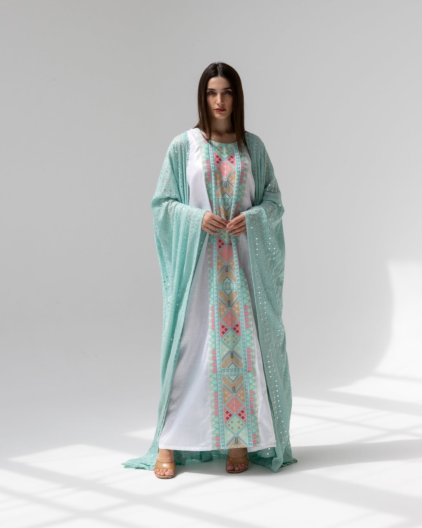 Mint Green Kaftan with Embroidered Dress