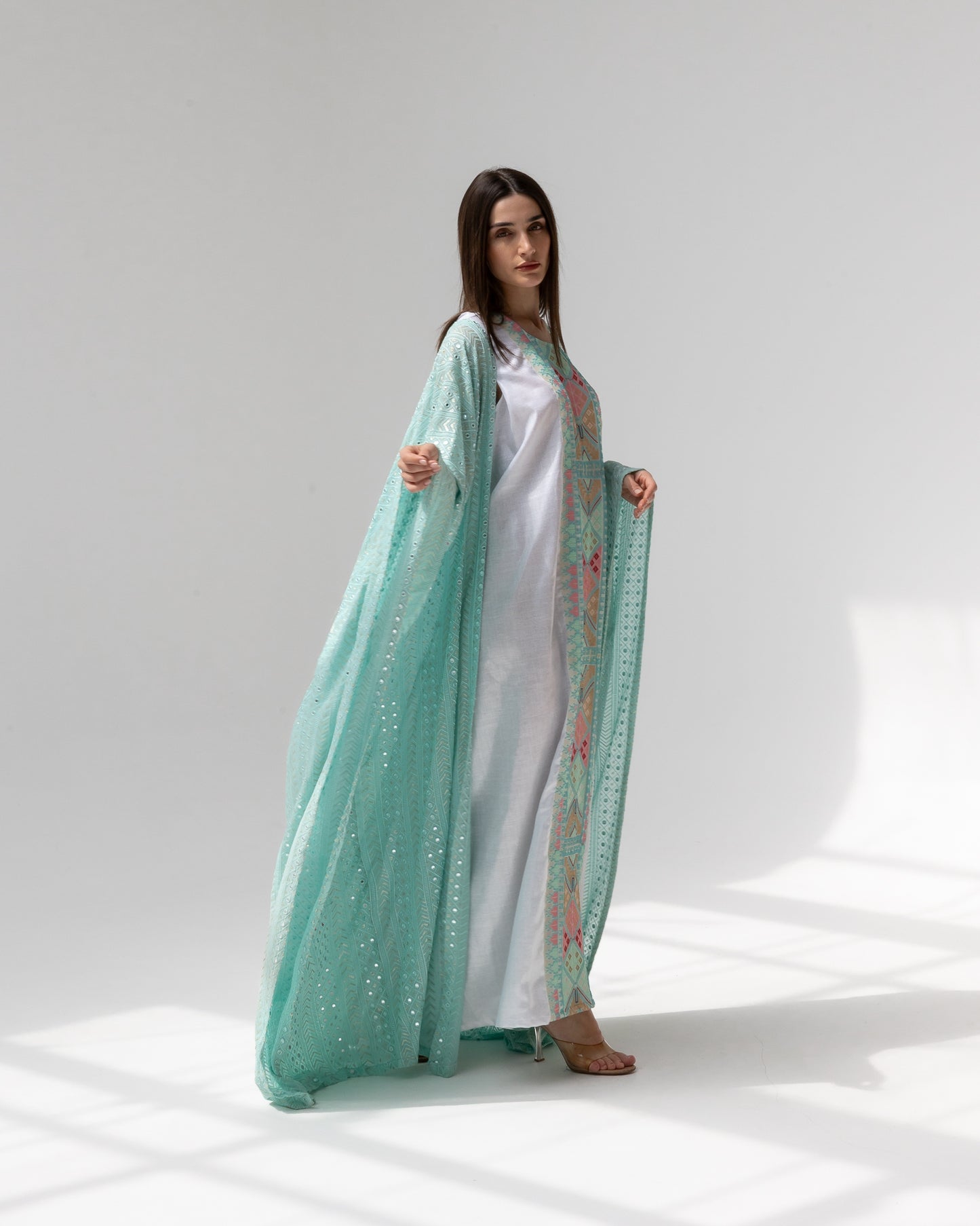 Mint Green Kaftan with Embroidered Dress