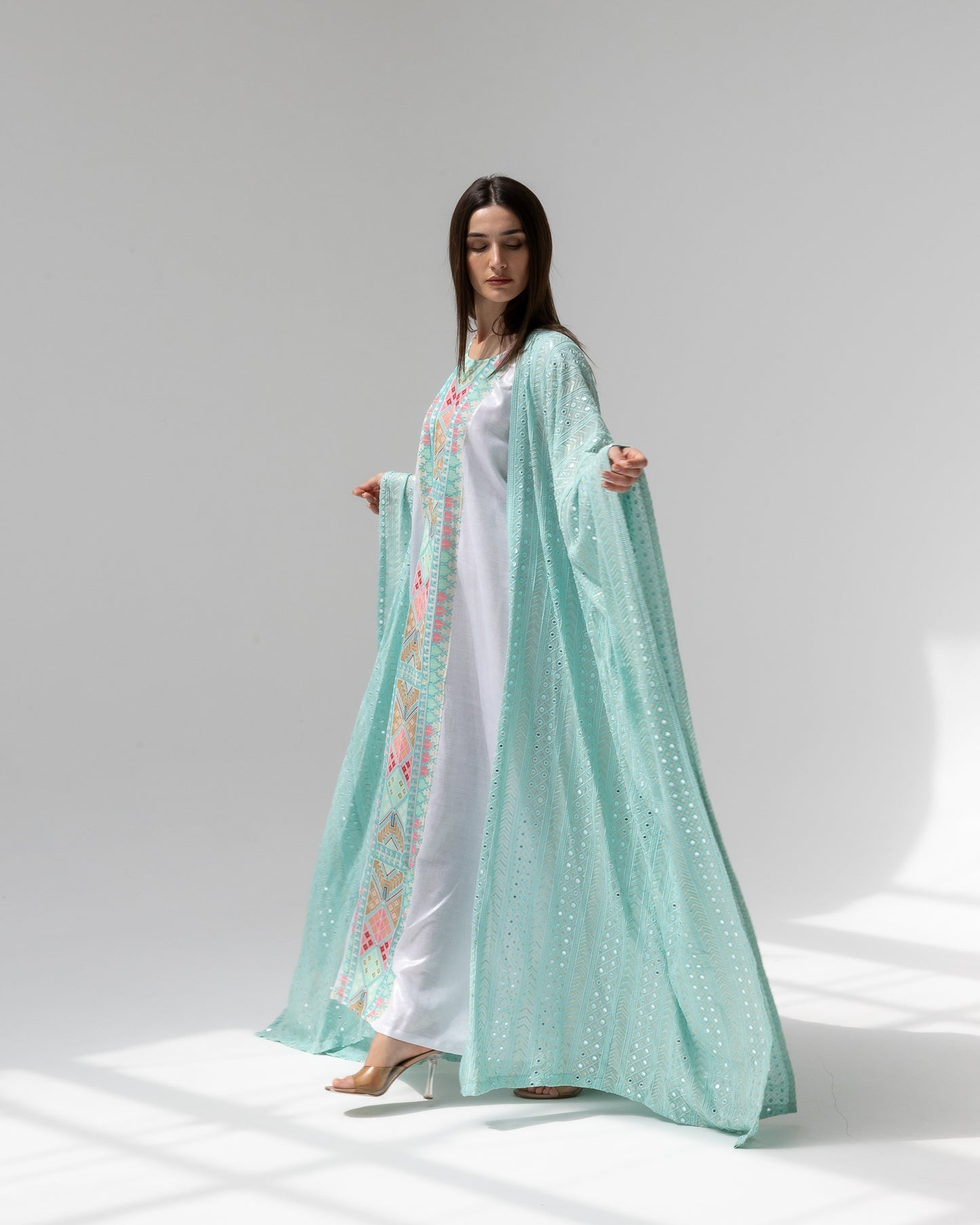 Mint Green Kaftan with Embroidered Dress