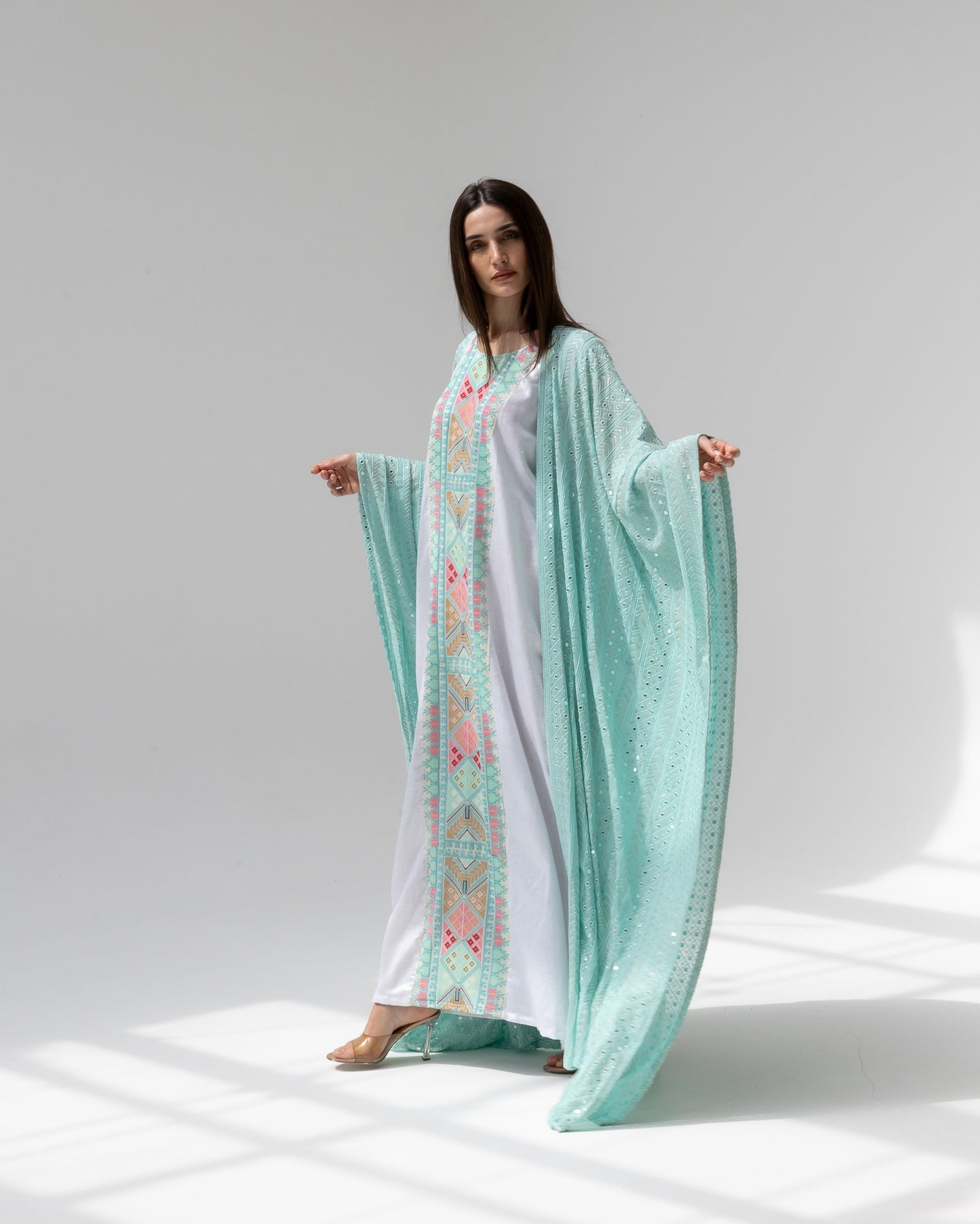 Mint Green Kaftan with Embroidered Dress