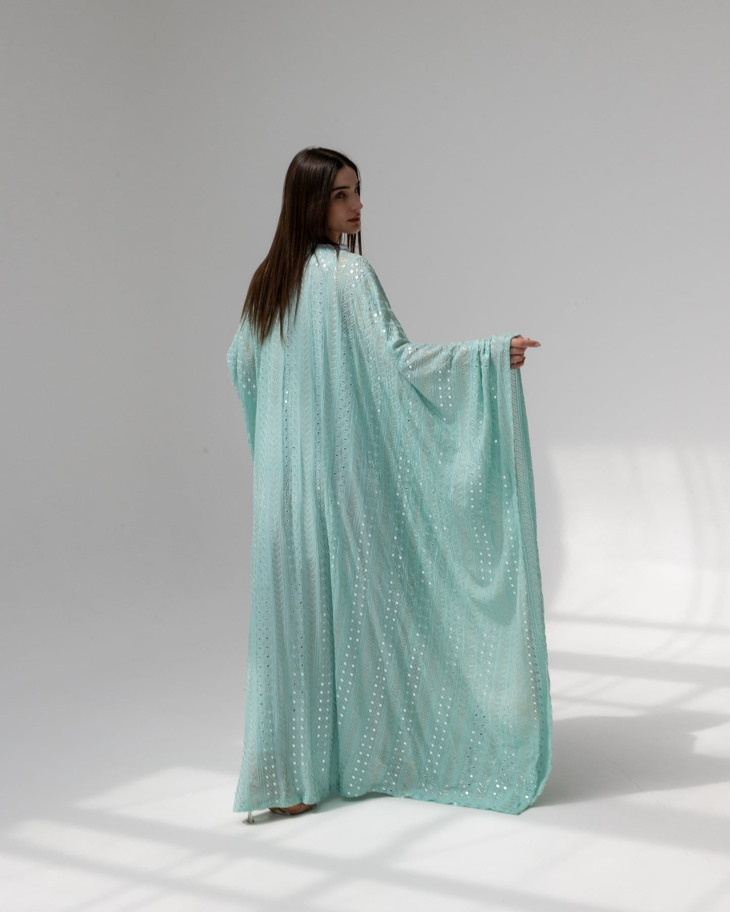 Mint Green Kaftan with Embroidered Dress