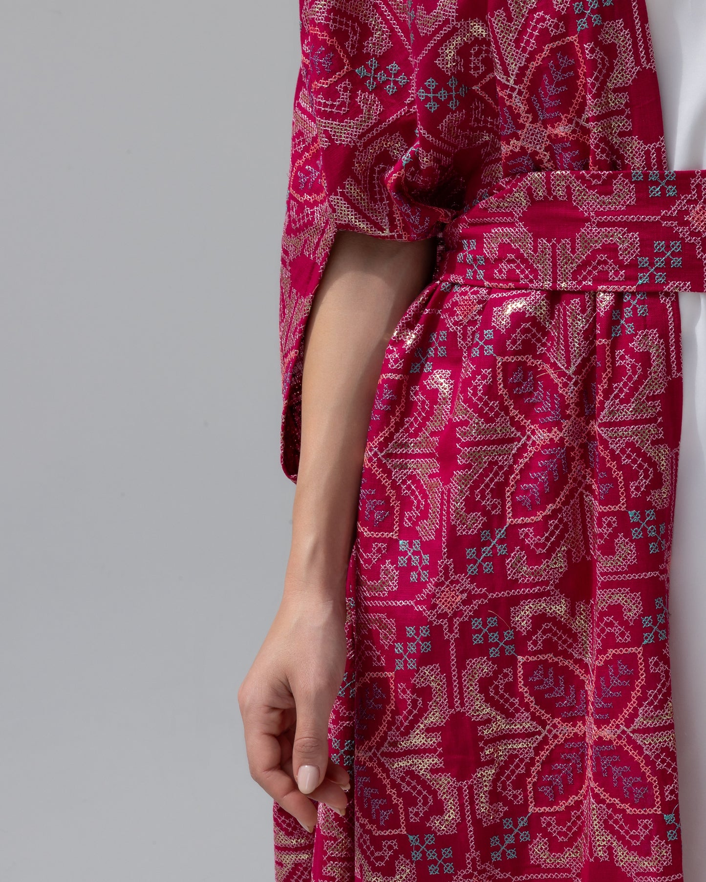Hot Pink Kaftan with Embroidery Details