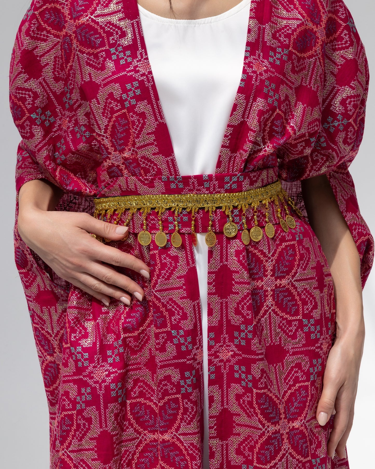 Hot Pink Kaftan with Embroidery Details