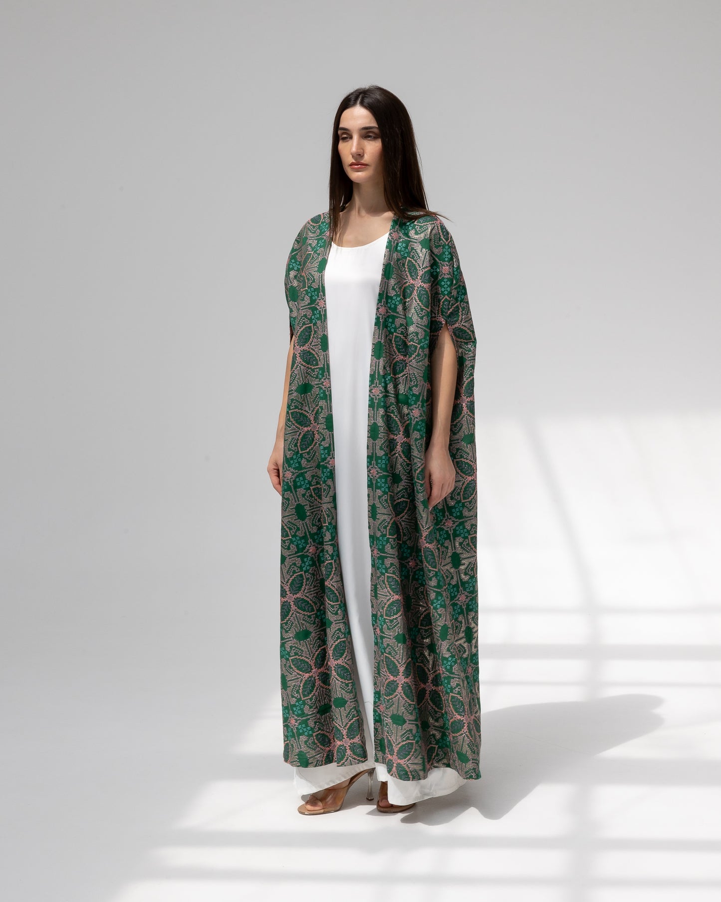 Emerald green kaftan with embroidery