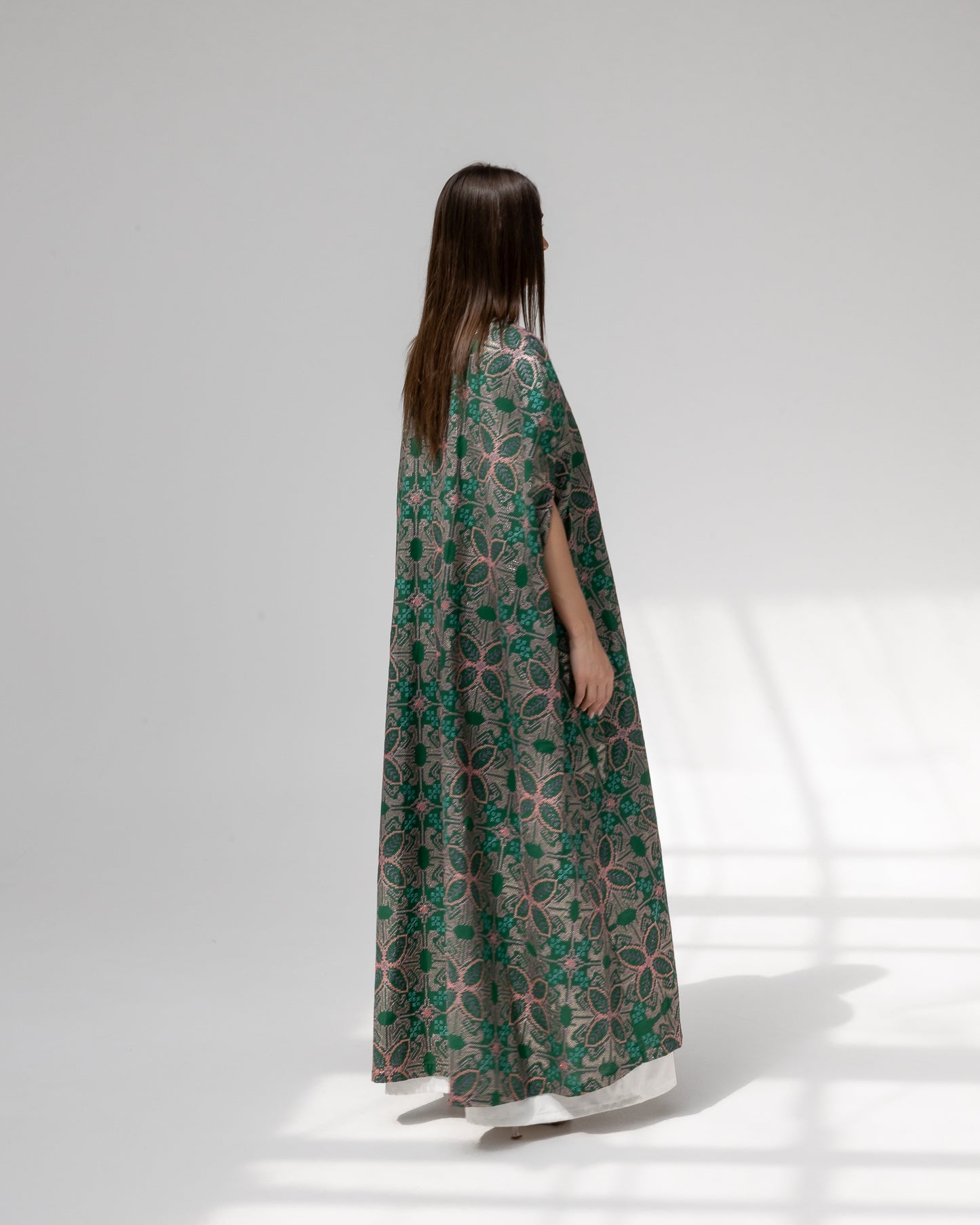 Emerald green kaftan with embroidery