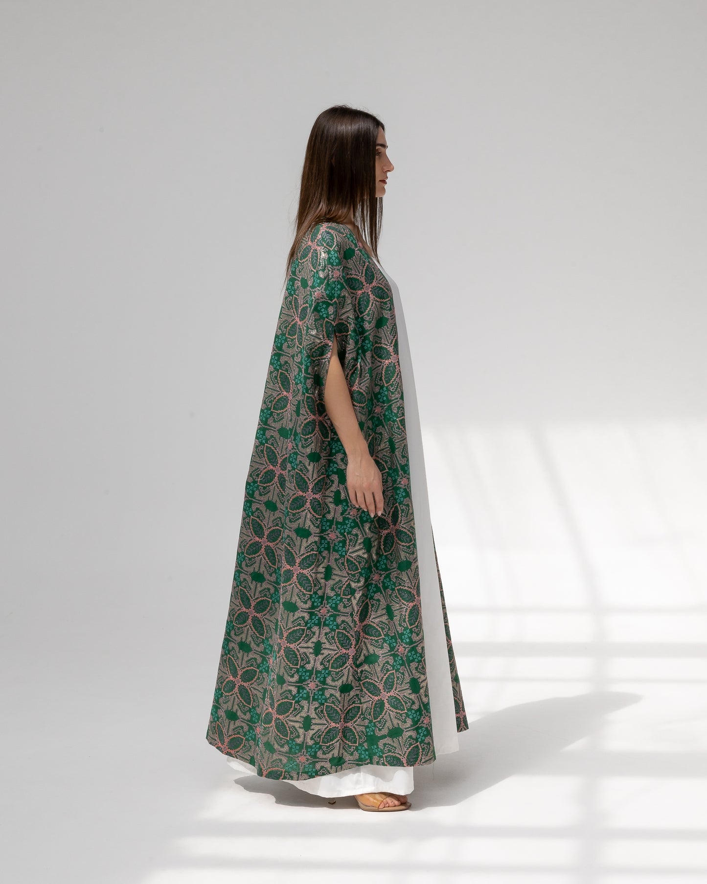 Emerald green kaftan with embroidery