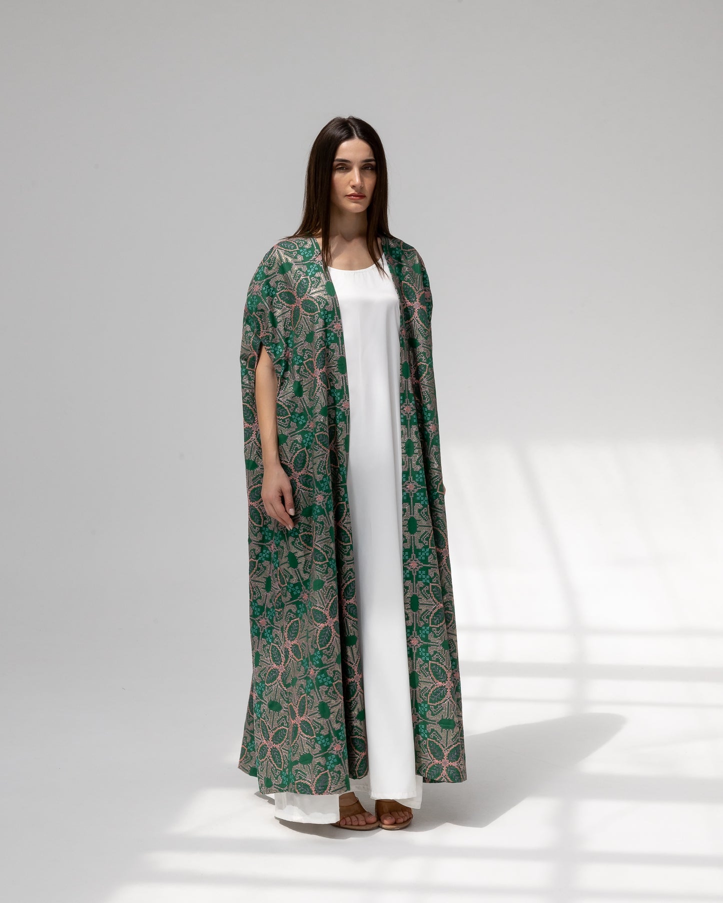Emerald green kaftan with embroidery