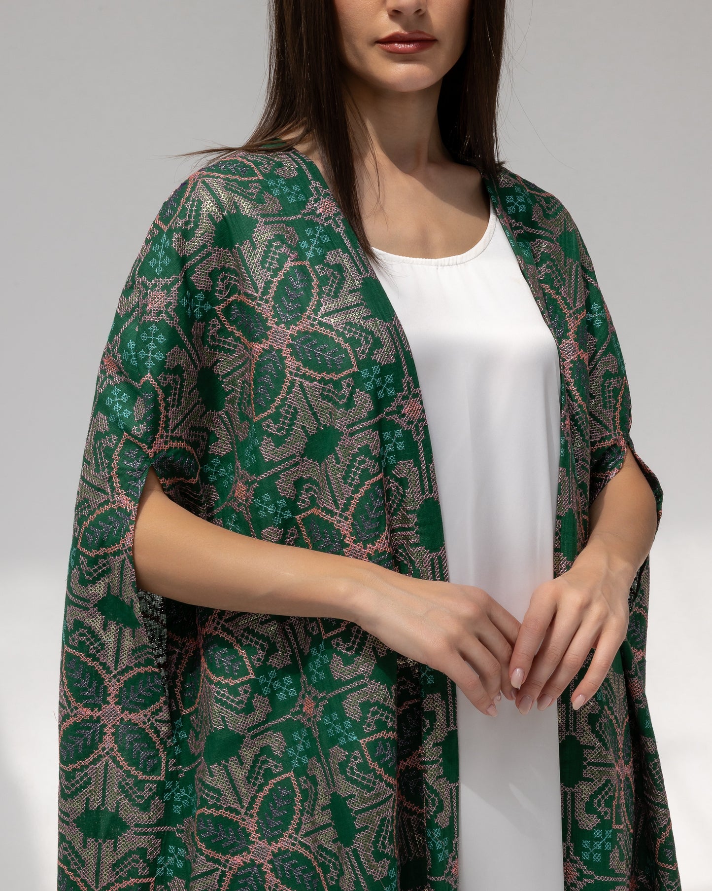 Emerald green kaftan with embroidery
