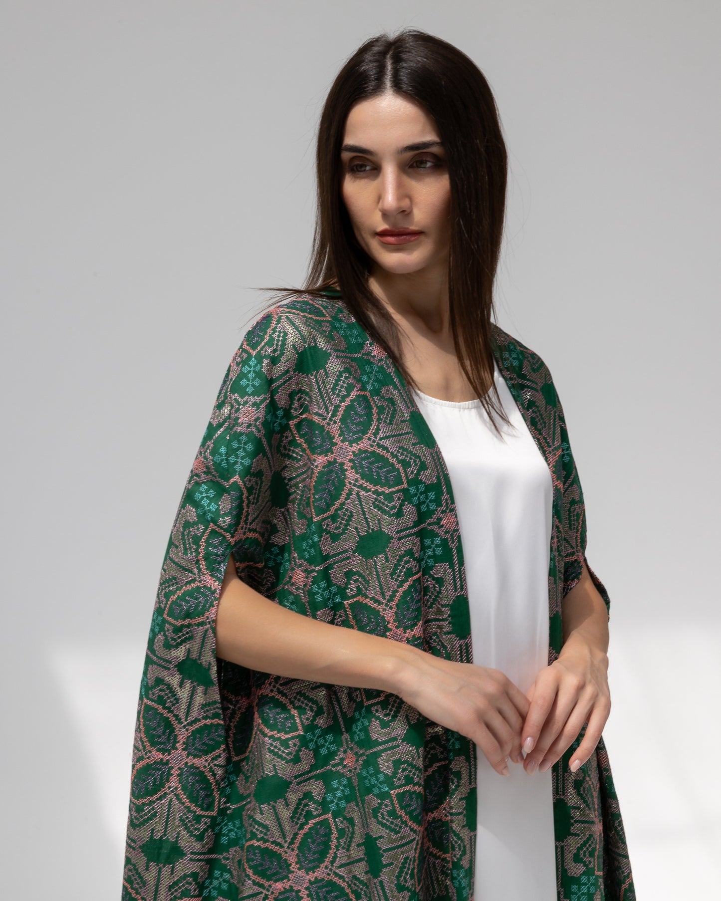 Emerald green kaftan with embroidery