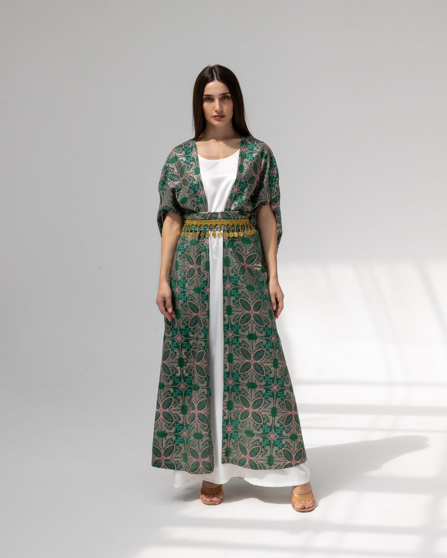 Emerald green kaftan with embroidery
