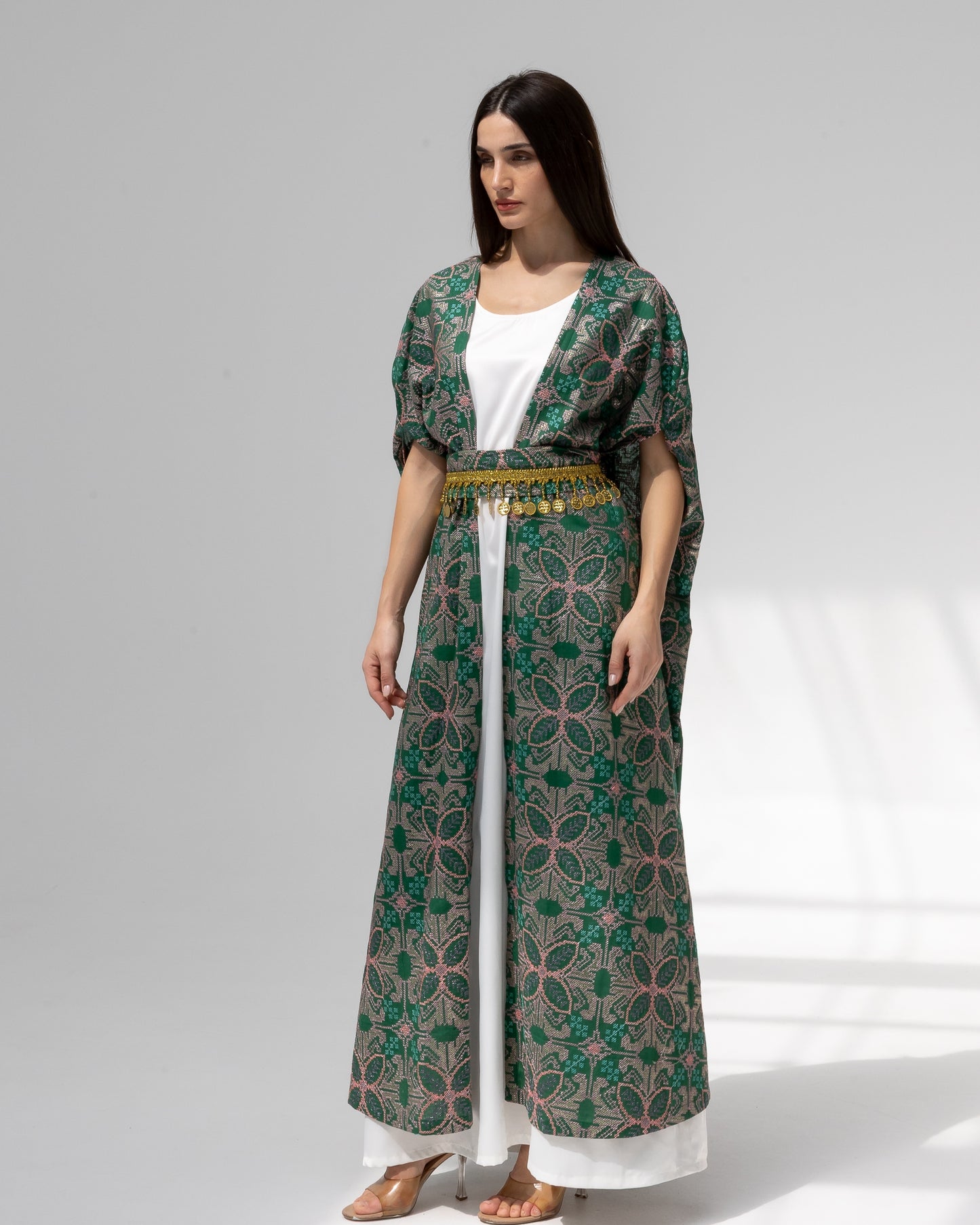 Emerald green kaftan with embroidery