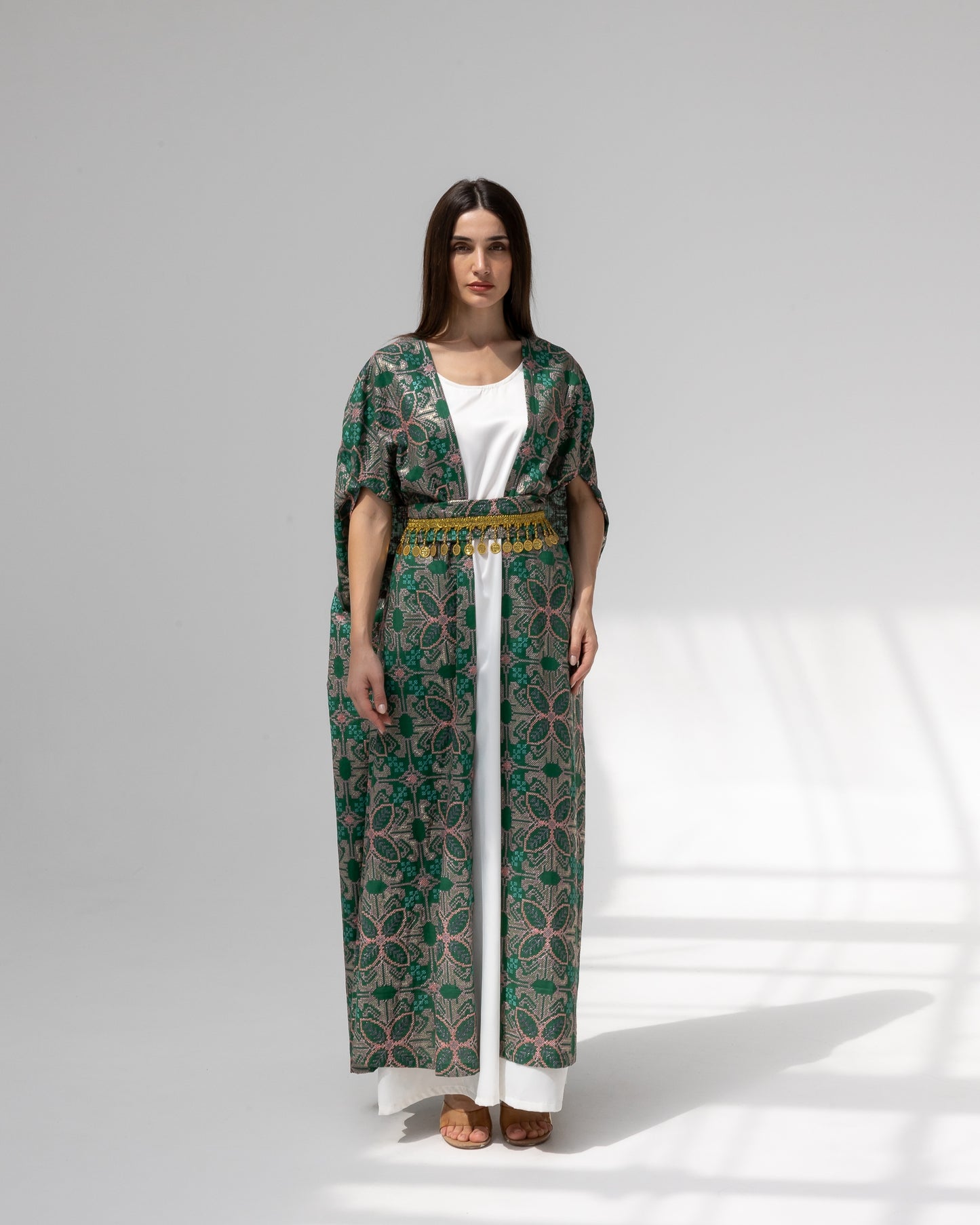 Emerald green kaftan with embroidery