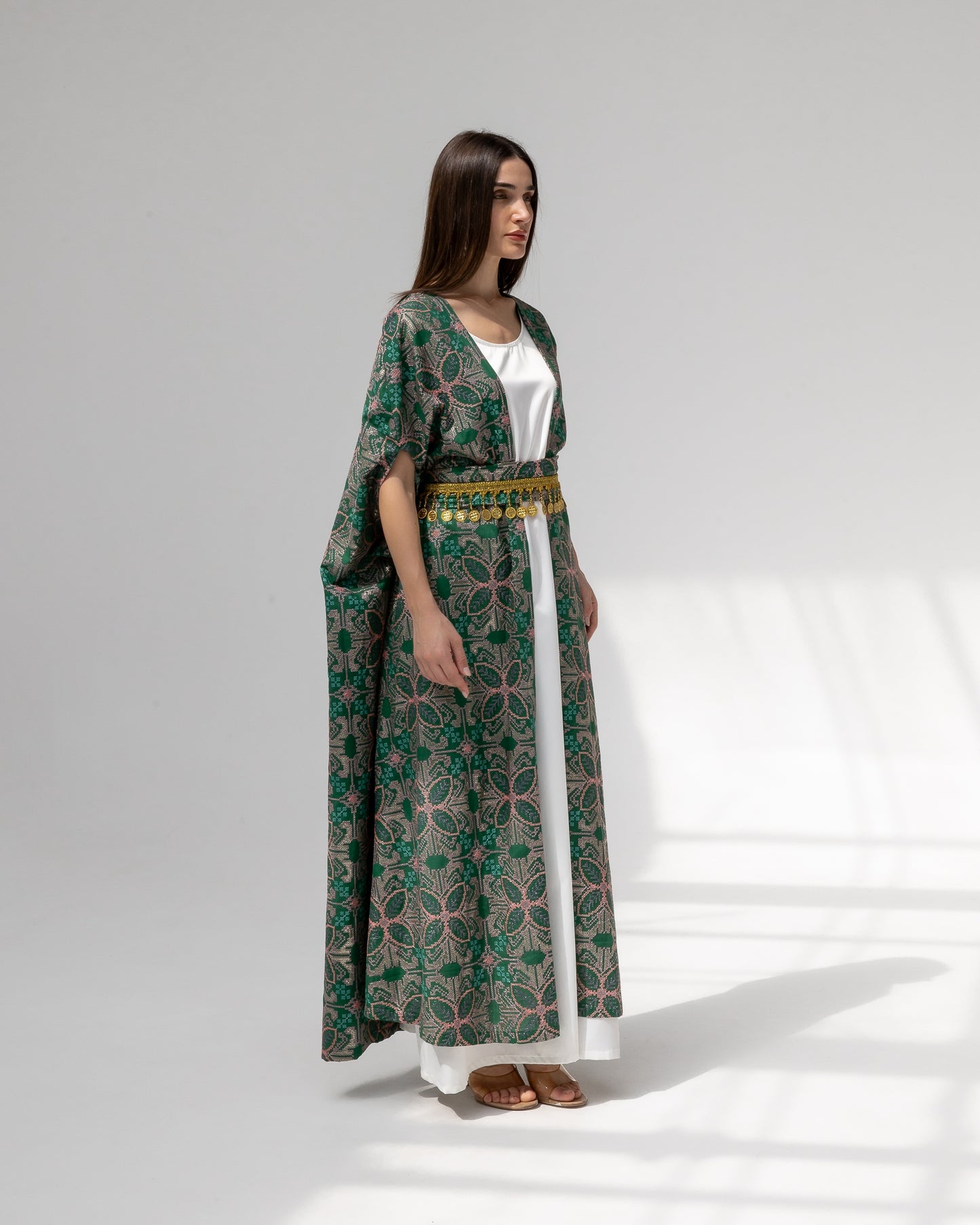 Emerald green kaftan with embroidery