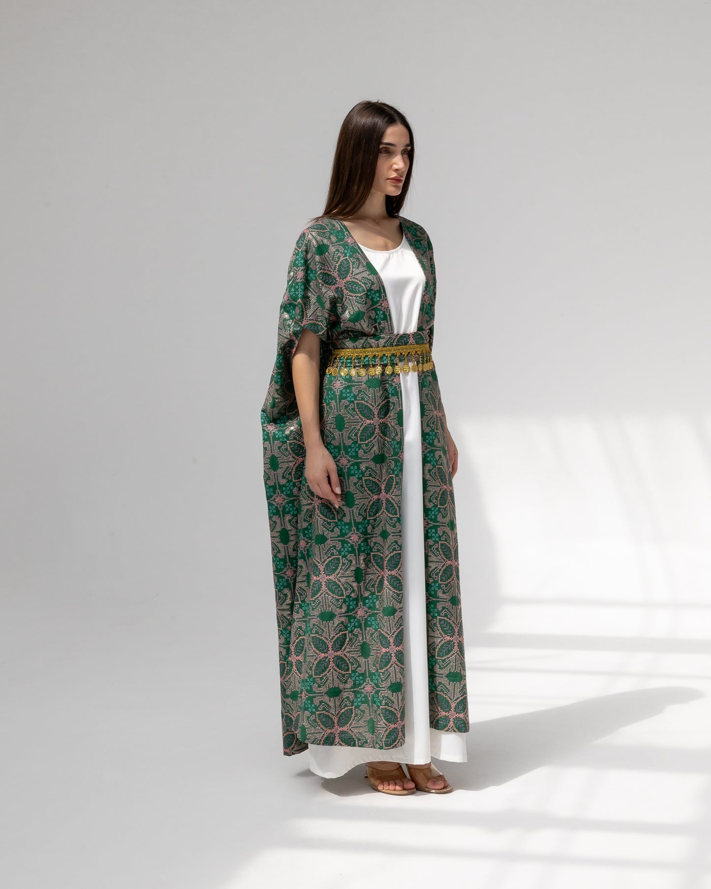 Emerald green kaftan with embroidery