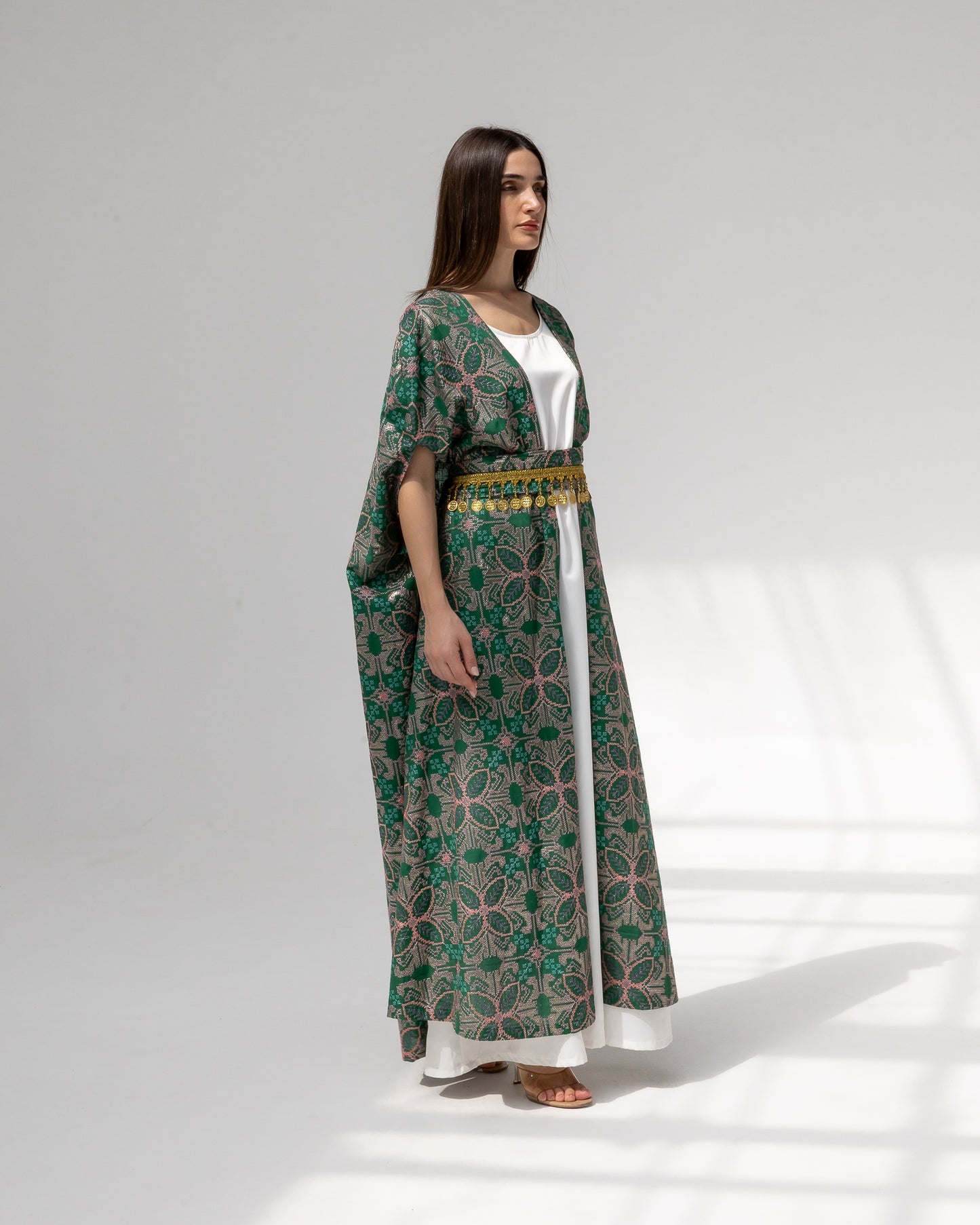 Emerald green kaftan with embroidery