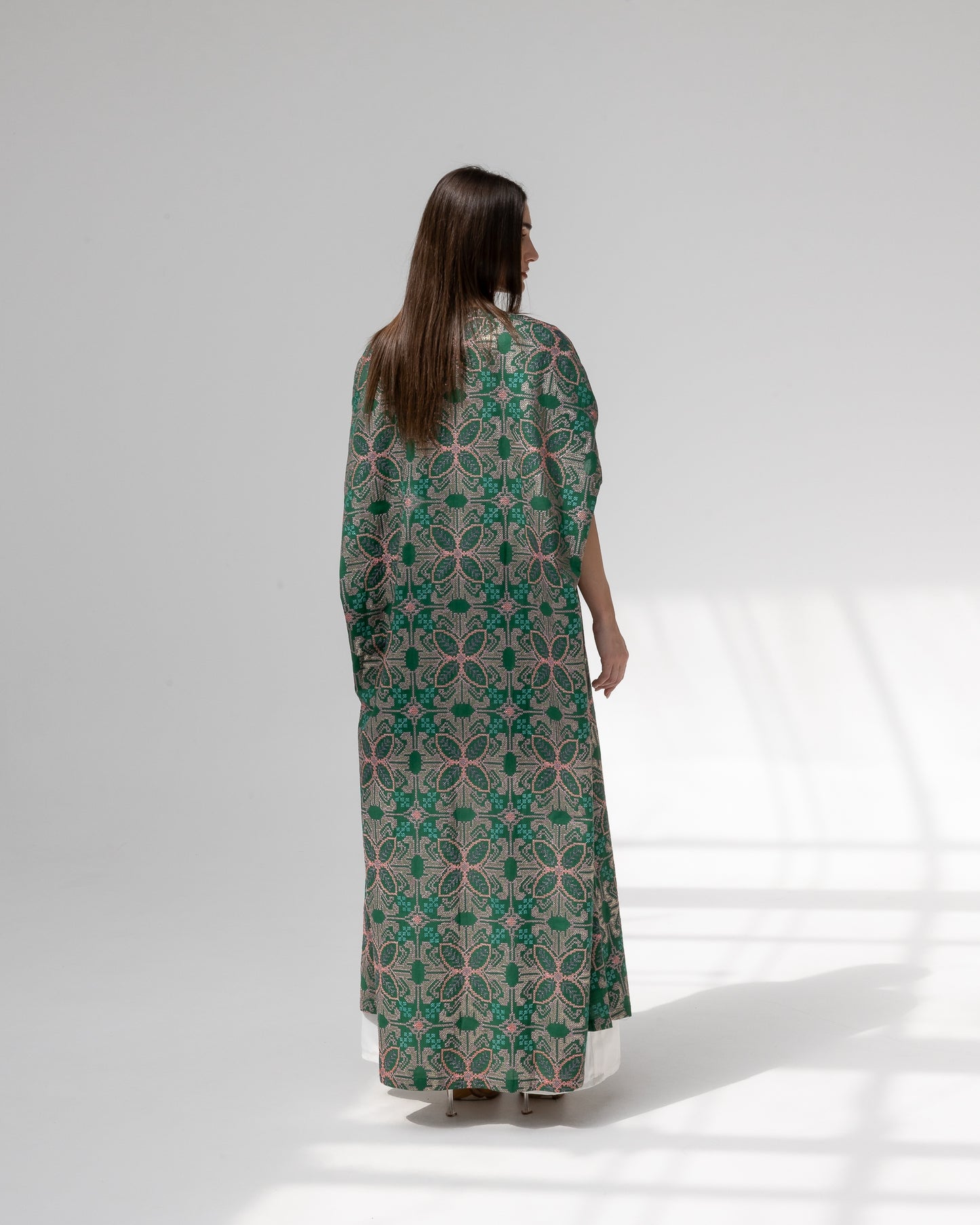 Emerald green kaftan with embroidery