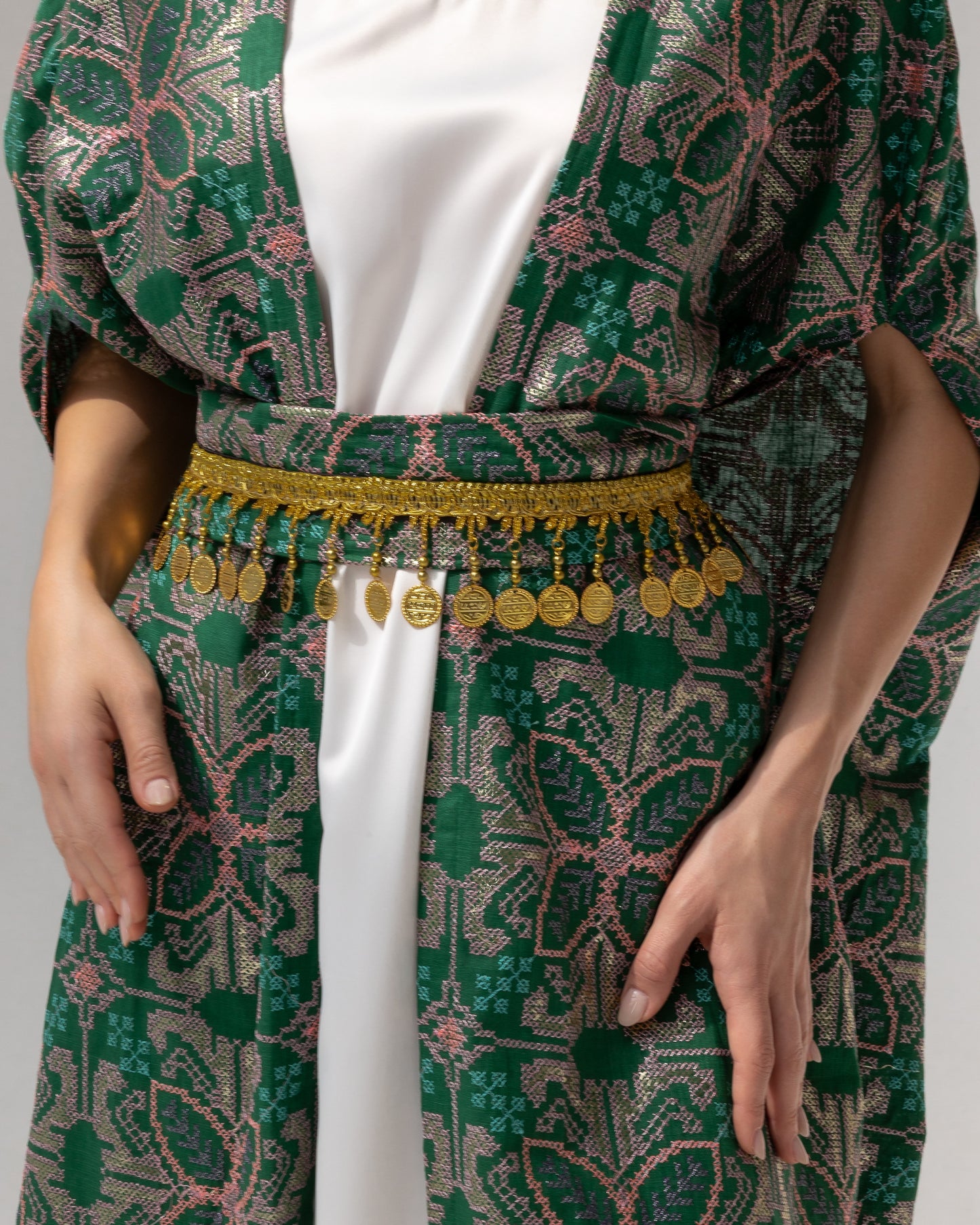 Emerald green kaftan with embroidery