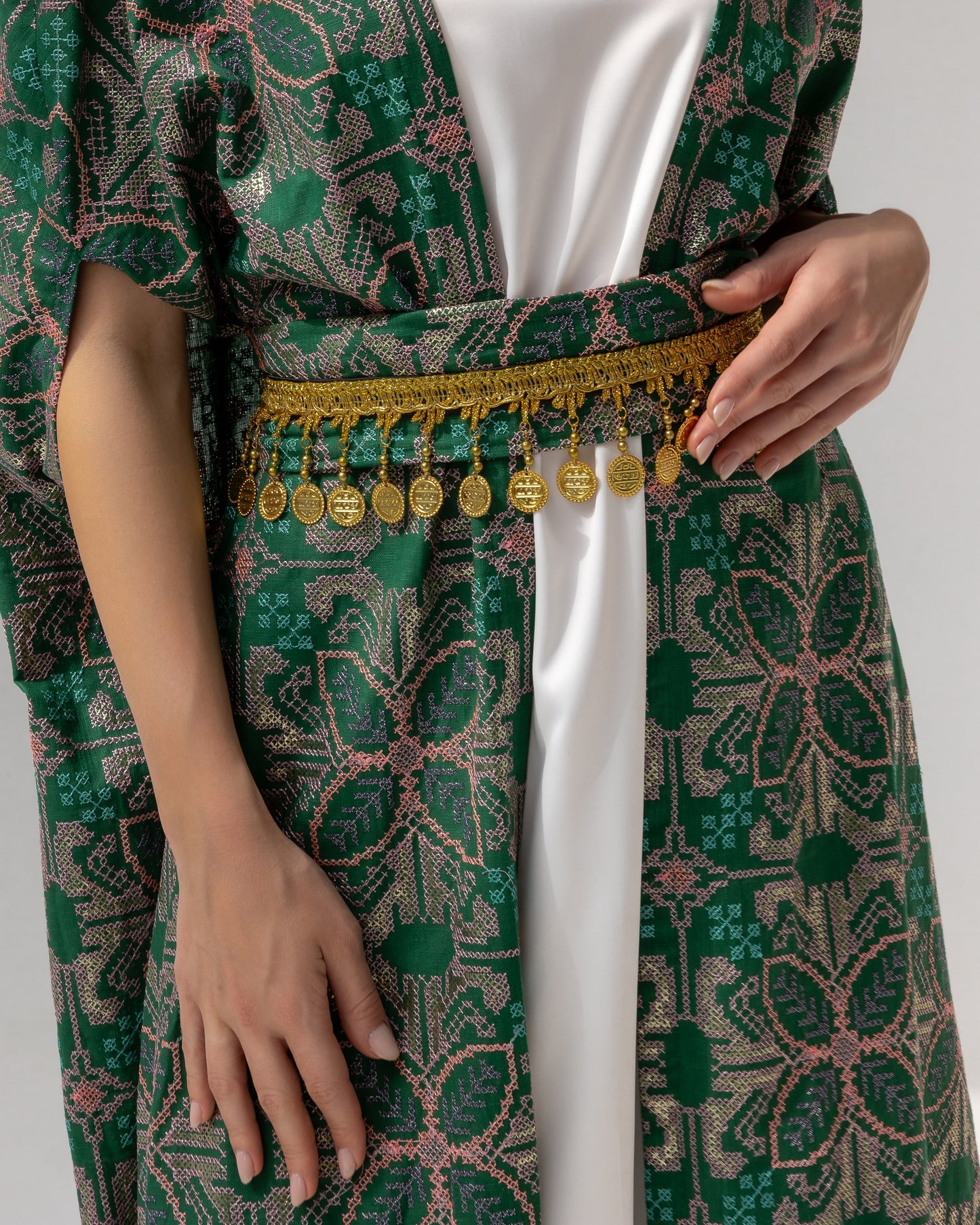 Emerald green kaftan with embroidery