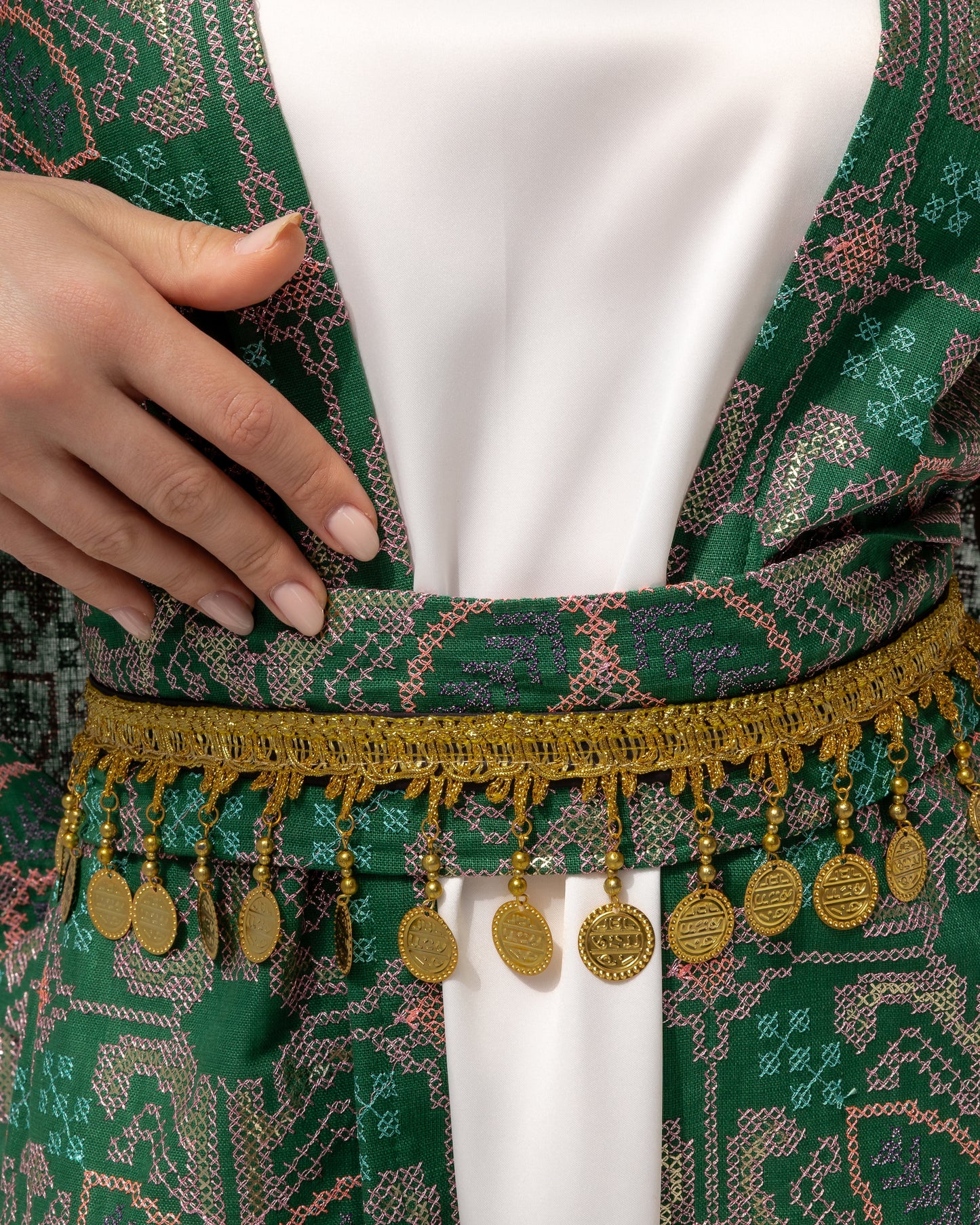Emerald green kaftan with embroidery