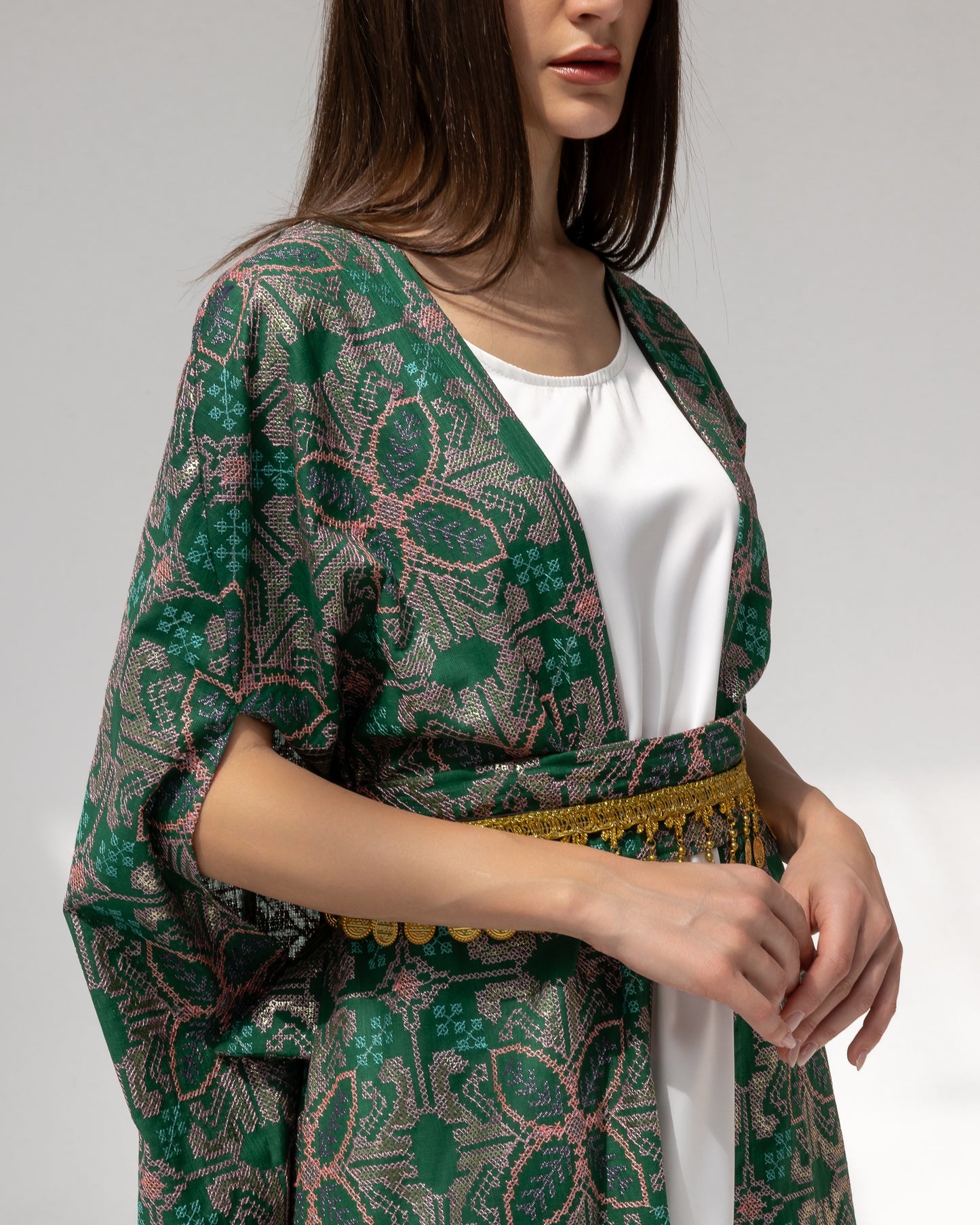 Emerald green kaftan with embroidery