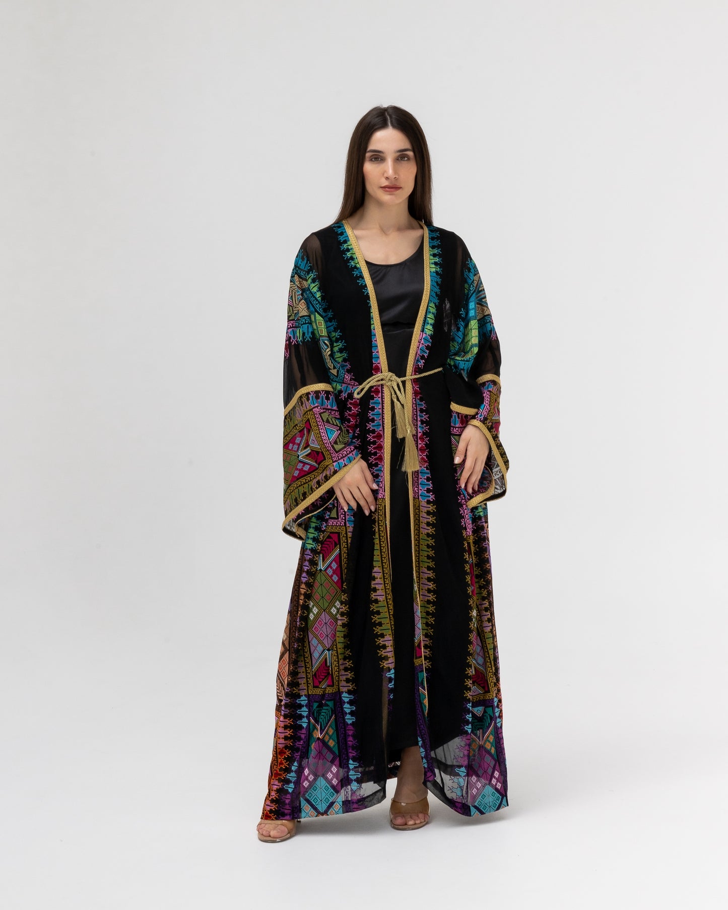 Black Sheer Abaya with colorful Embroidery