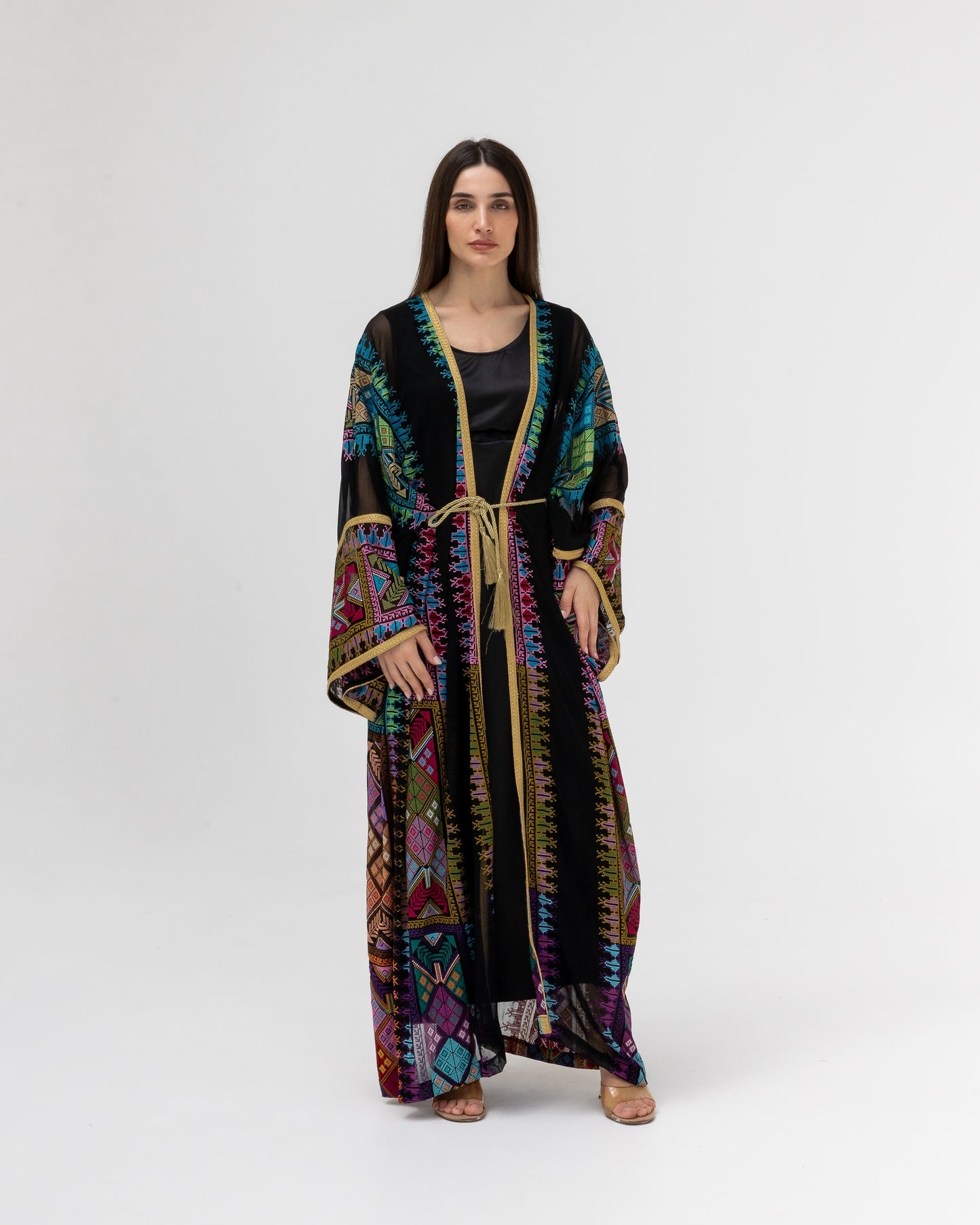 Black Sheer Abaya with colorful Embroidery