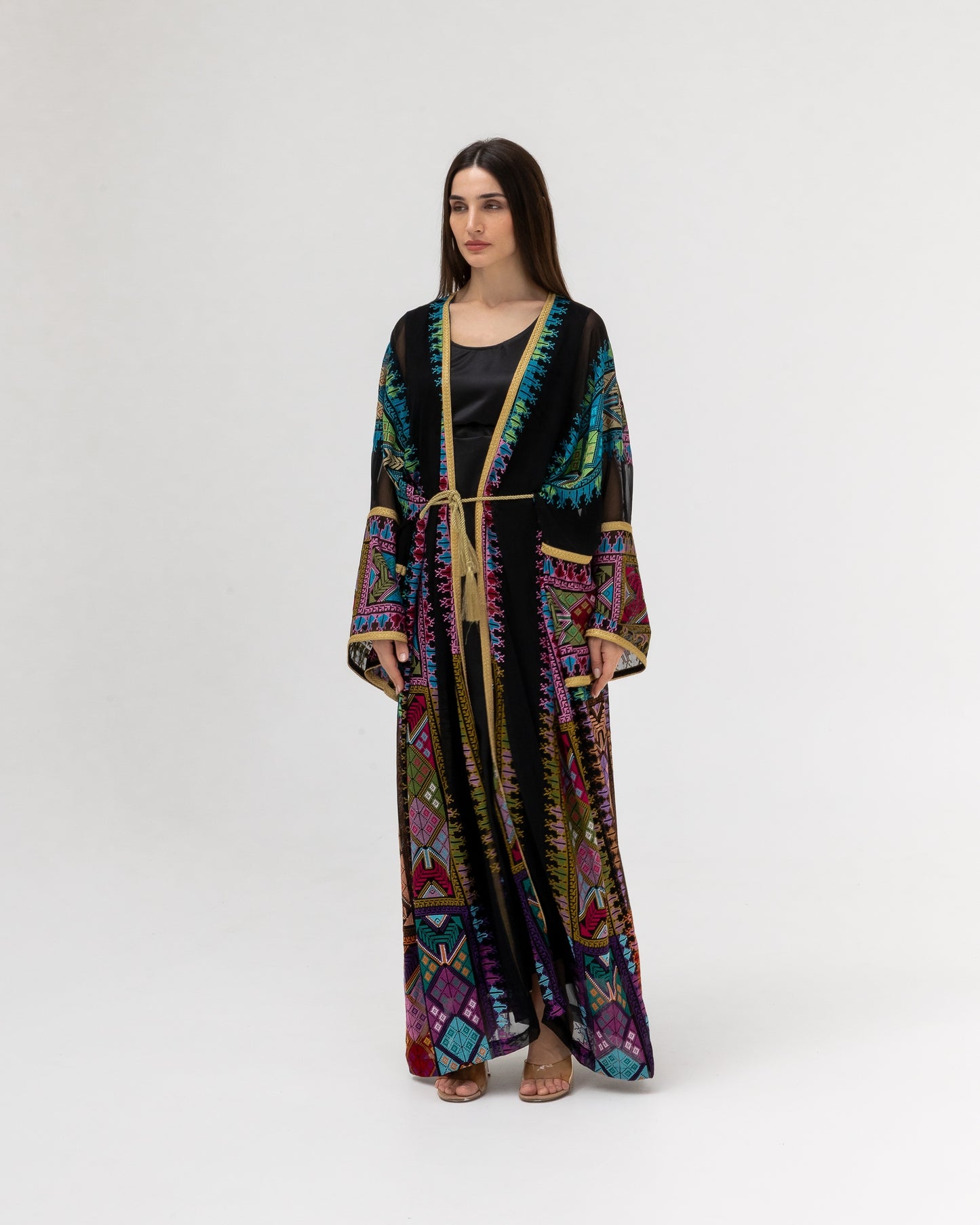 Black Sheer Abaya with colorful Embroidery