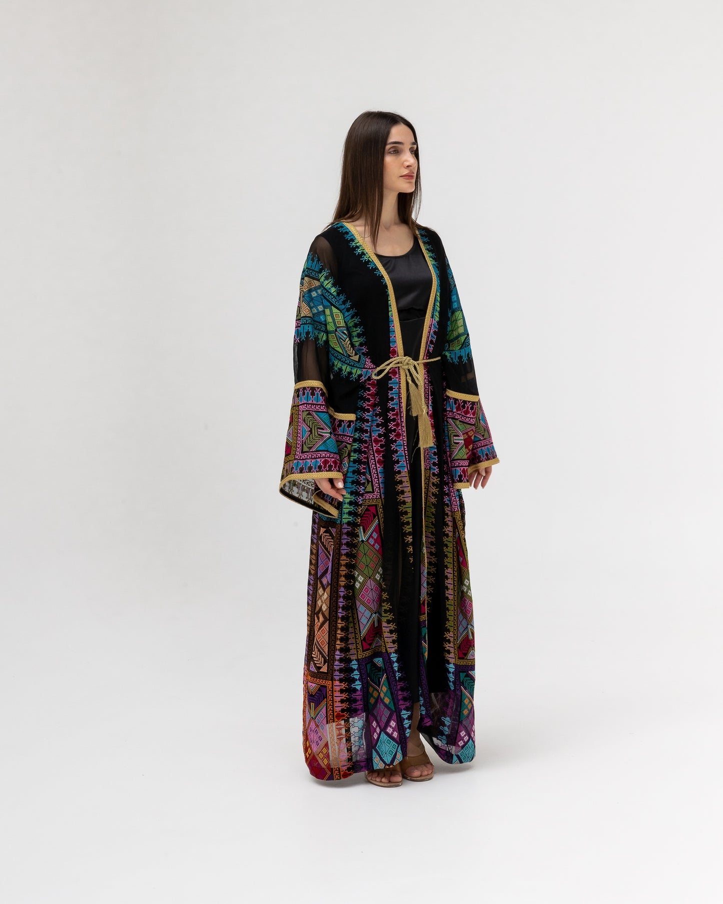 Black Sheer Abaya with colorful Embroidery