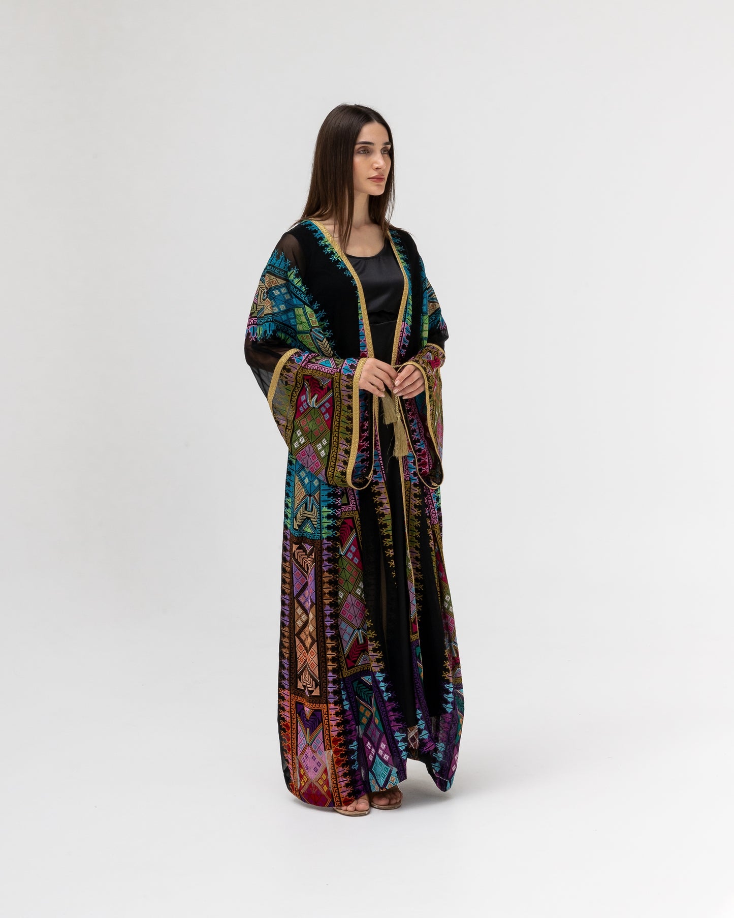 Black Sheer Abaya with colorful Embroidery
