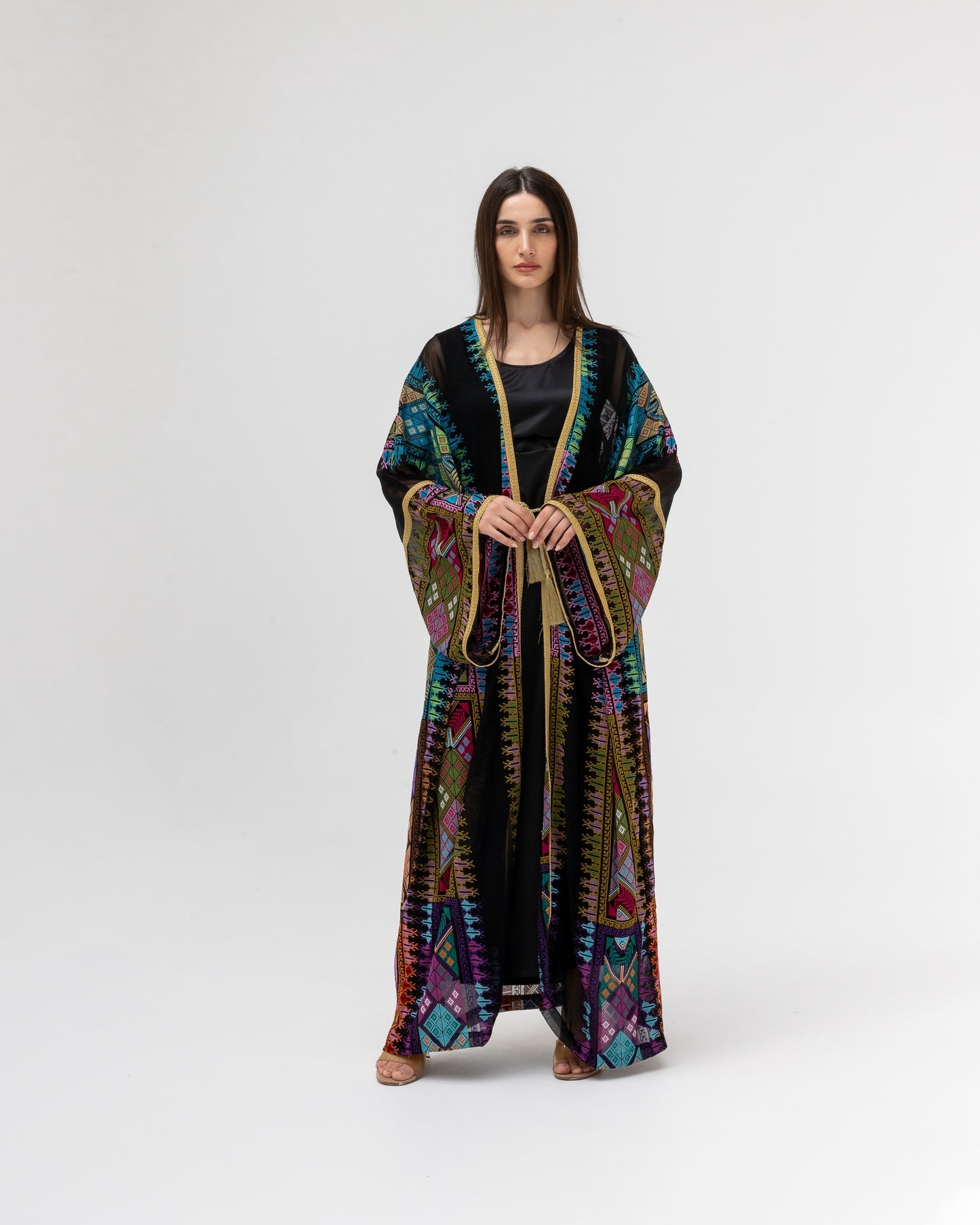 Black Sheer Abaya with colorful Embroidery