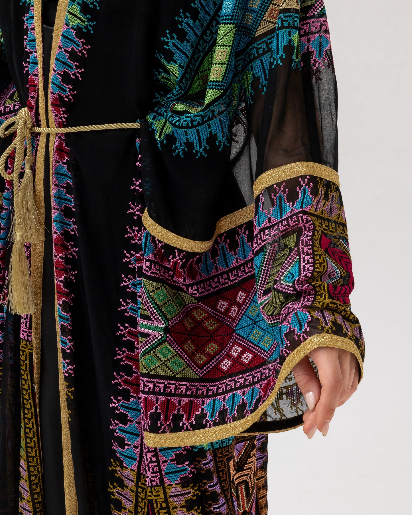 Black Sheer Abaya with colorful Embroidery