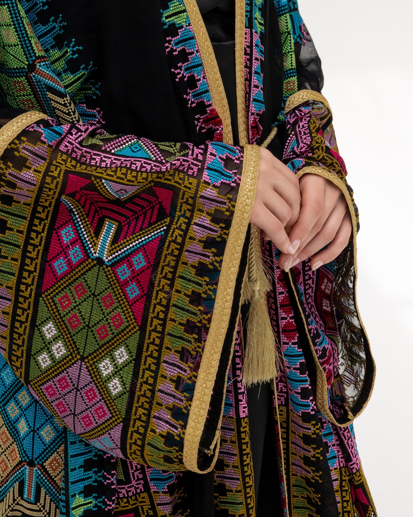 Black Sheer Abaya with colorful Embroidery