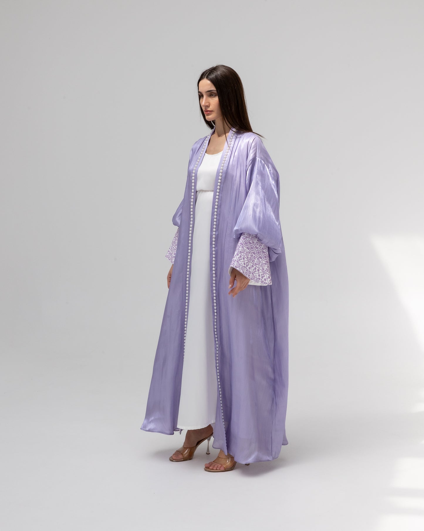 Lilac Abaya with Pearls and Embroidery