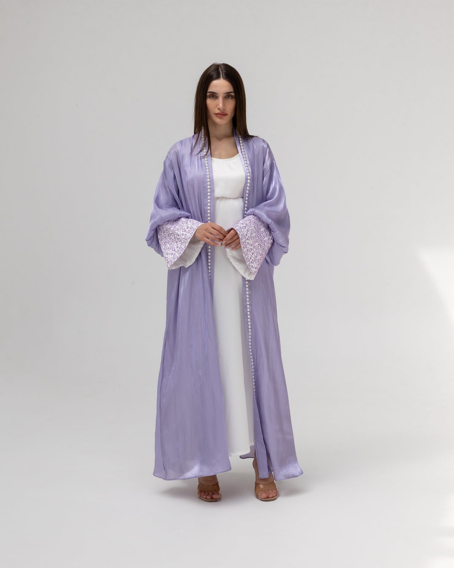 Lilac Abaya with Pearls and Embroidery