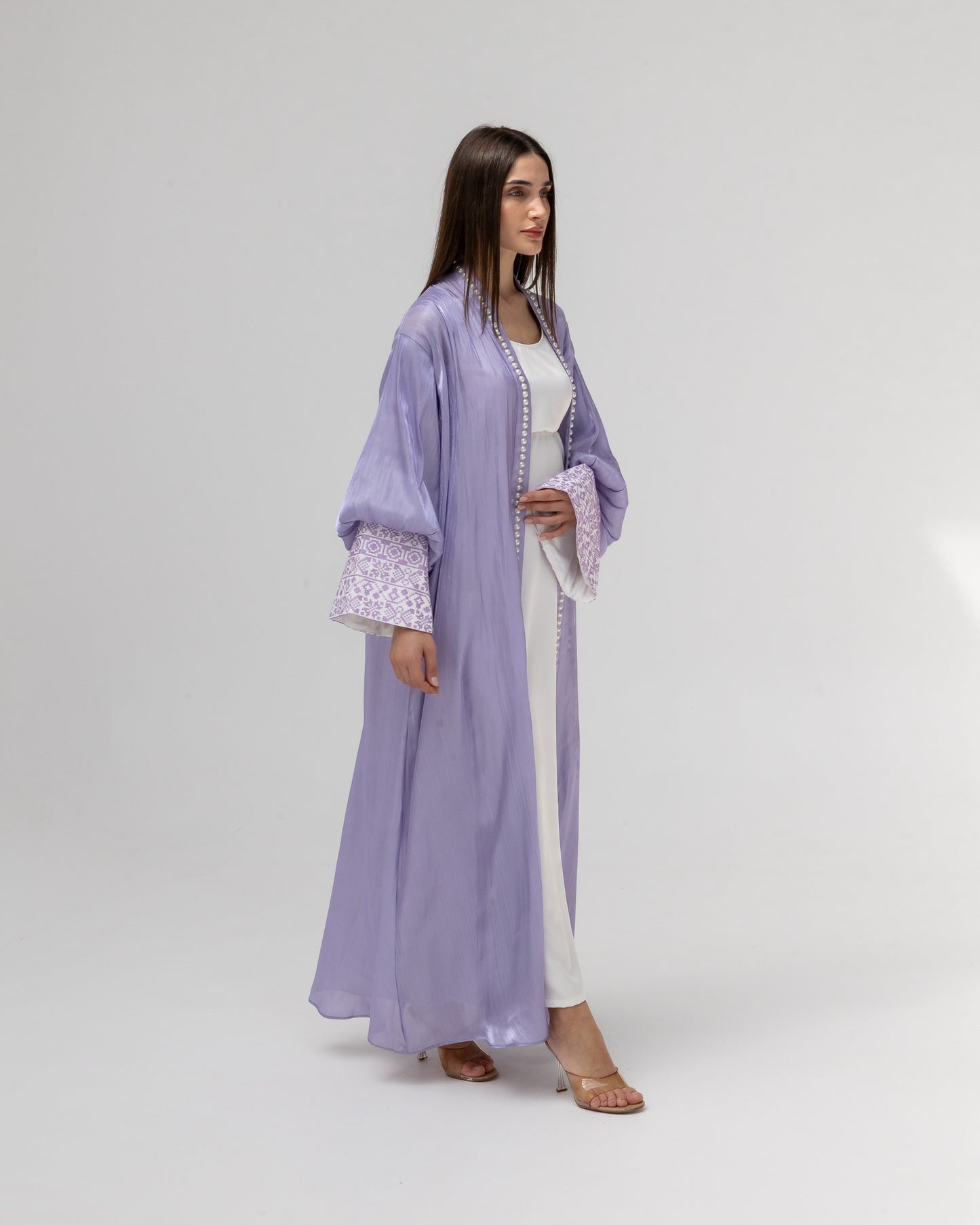 Lilac Abaya with Pearls and Embroidery