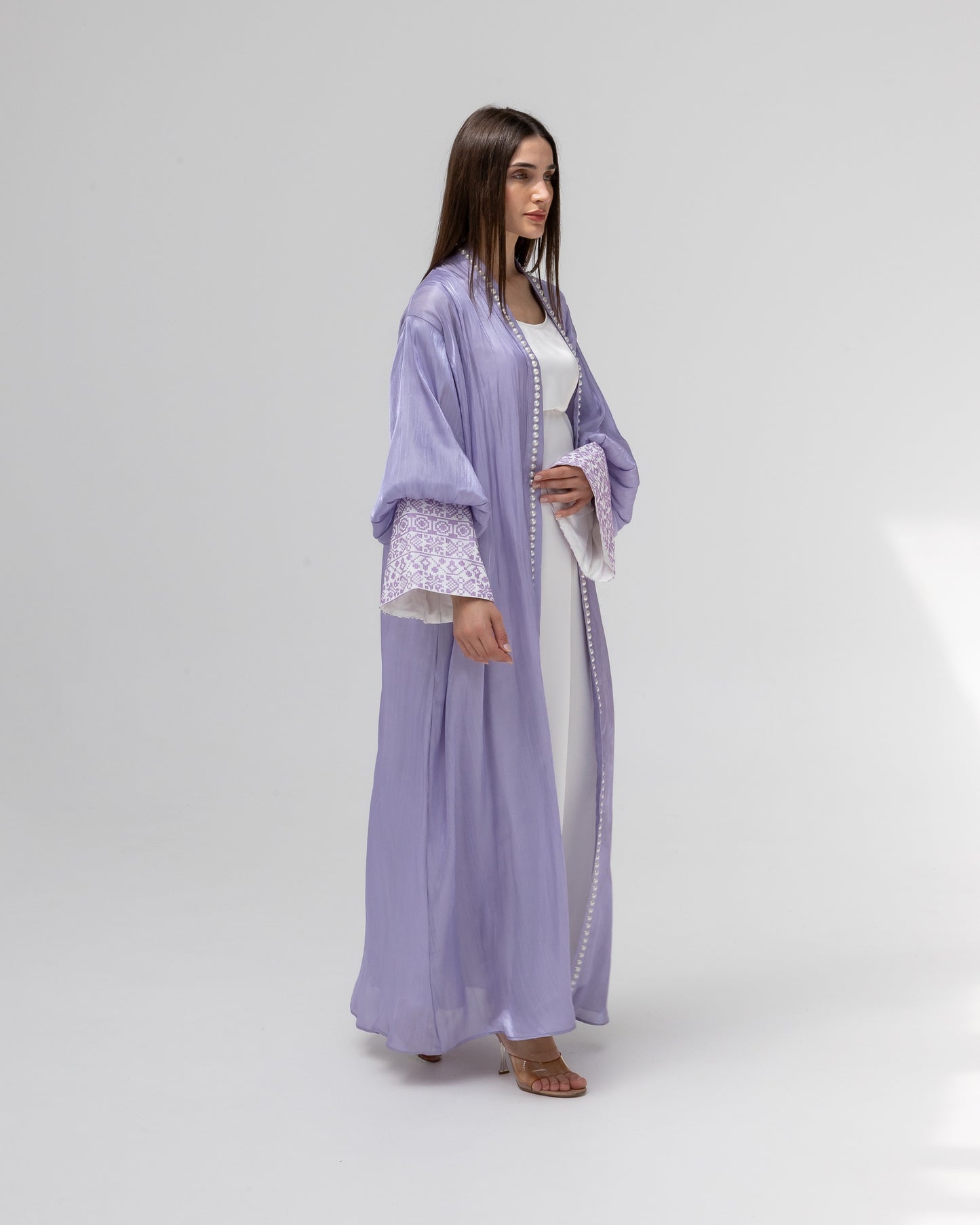 Lilac Abaya with Pearls and Embroidery