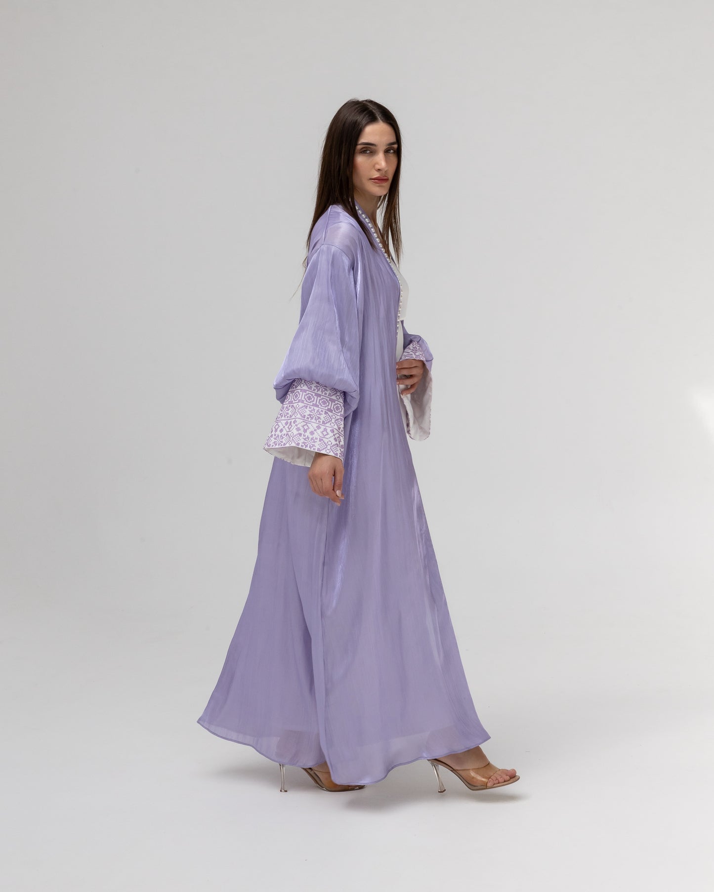 Lilac Abaya with Pearls and Embroidery
