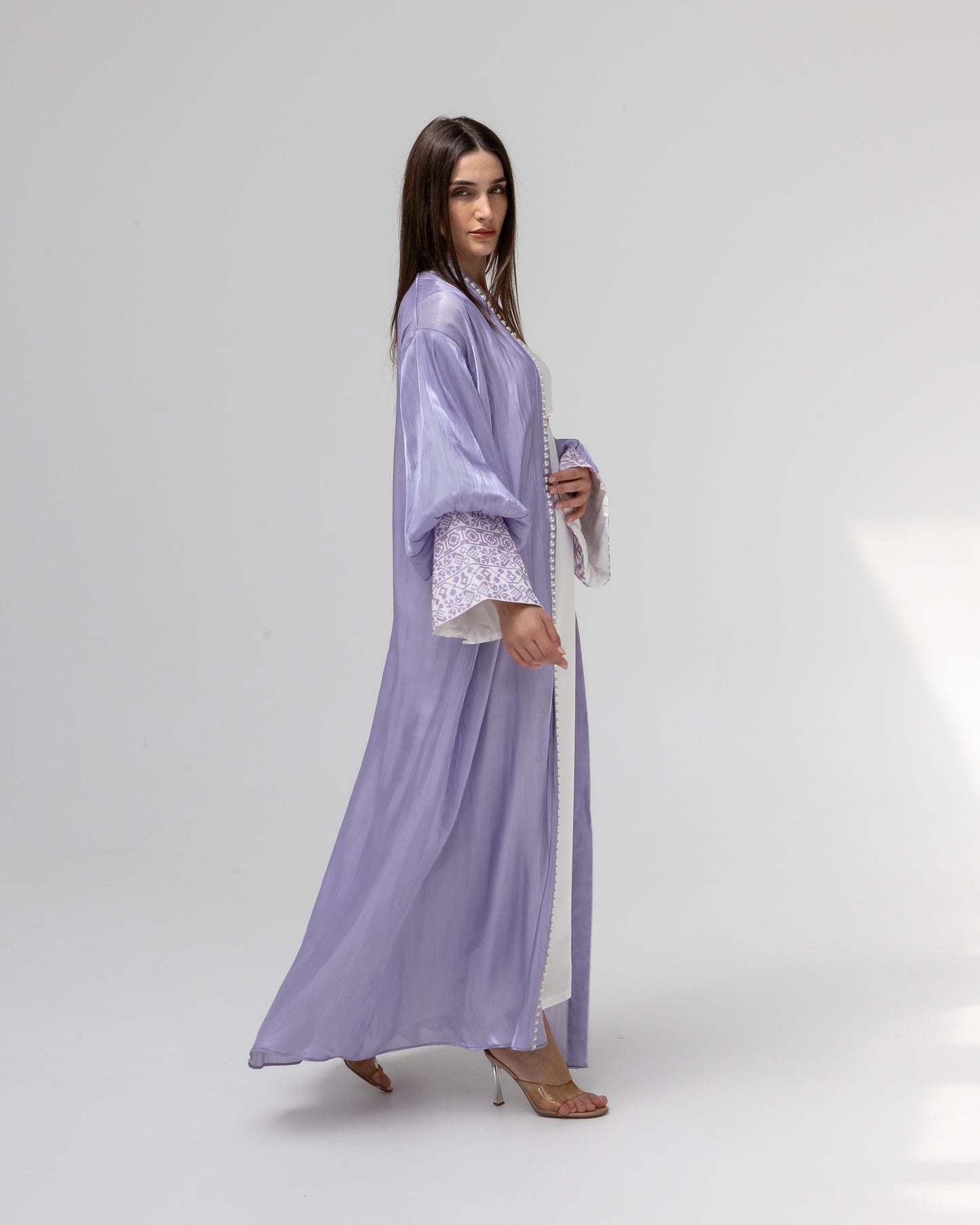 Lilac Abaya with Pearls and Embroidery