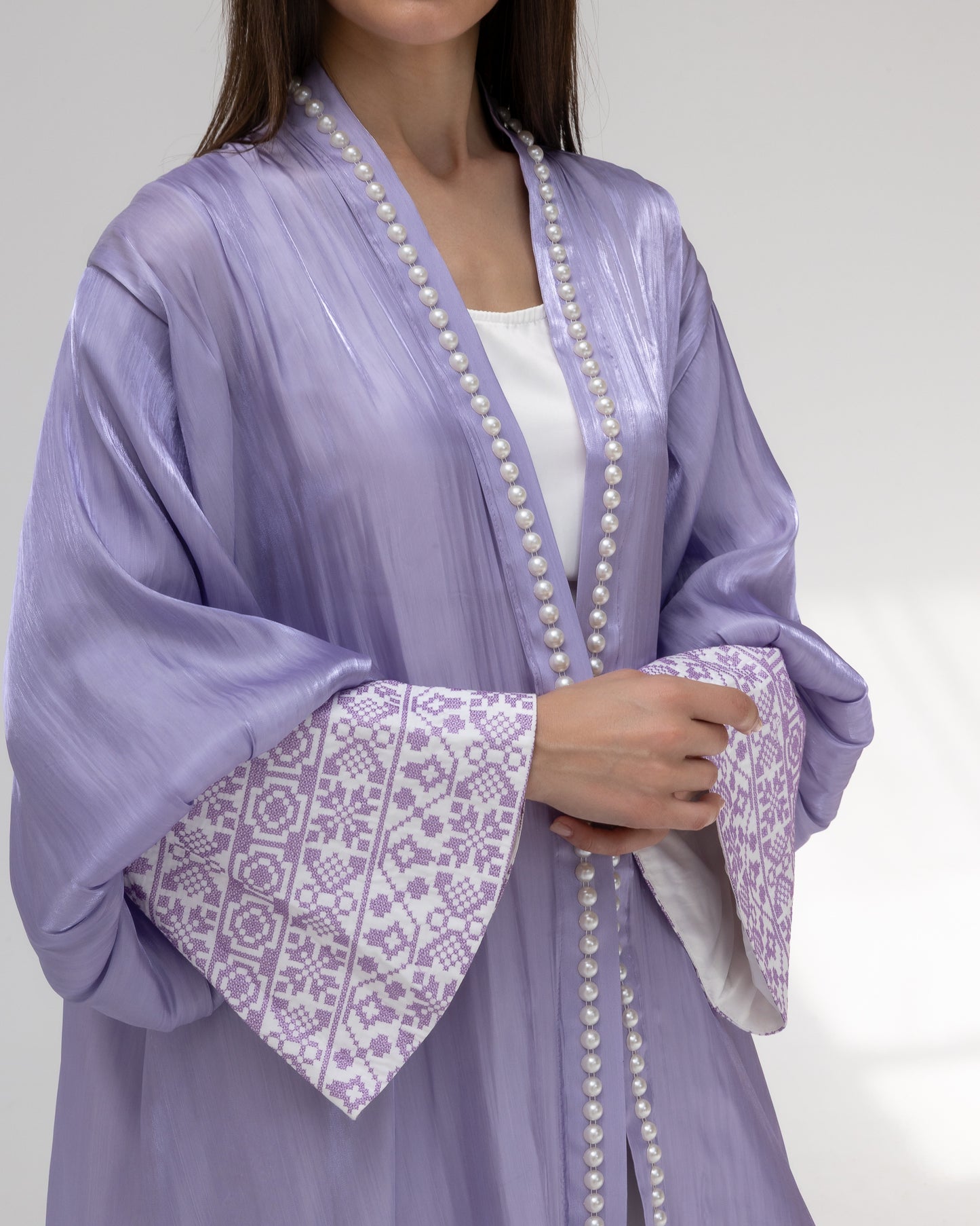 Lilac Abaya with Pearls and Embroidery