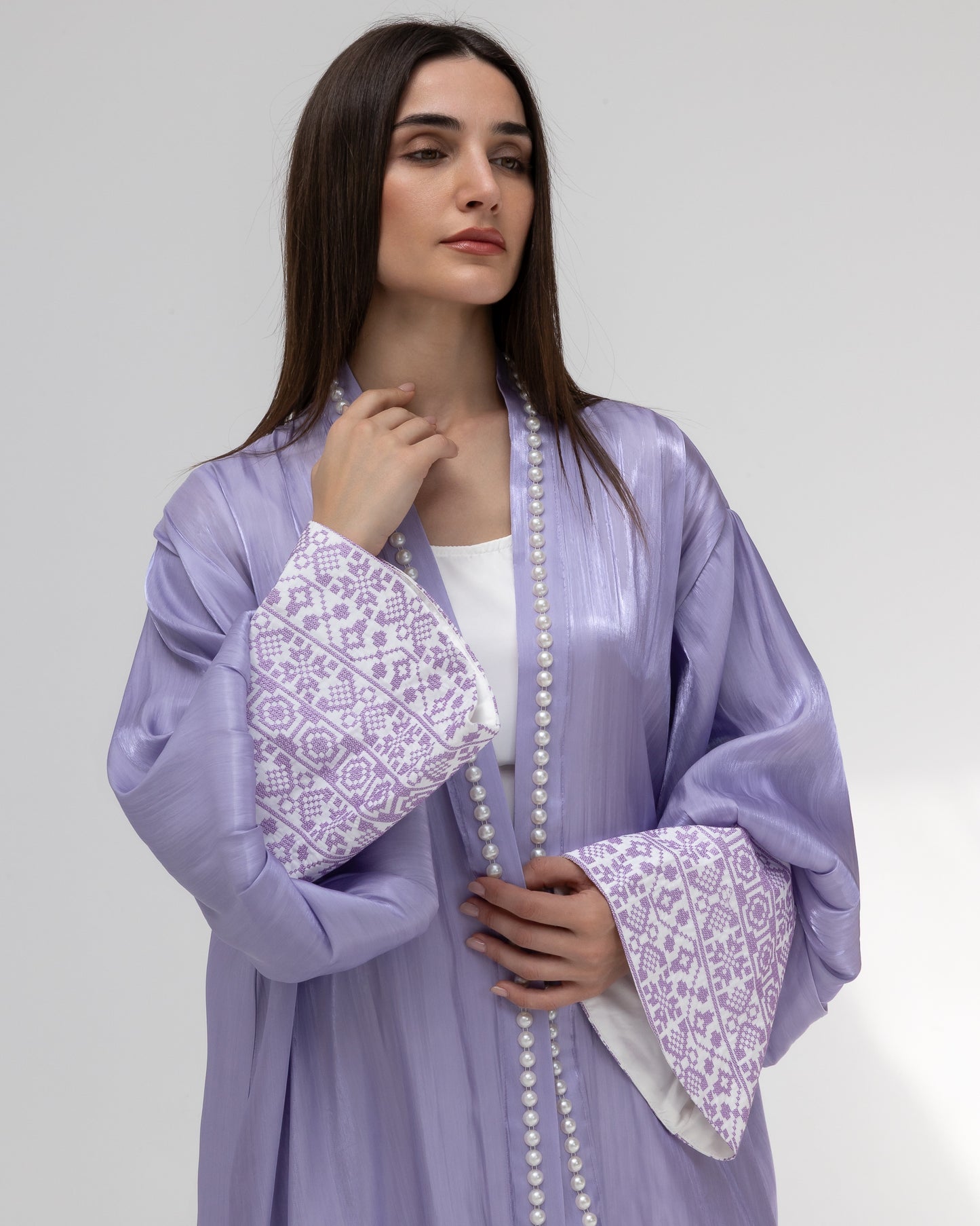Lilac Abaya with Pearls and Embroidery